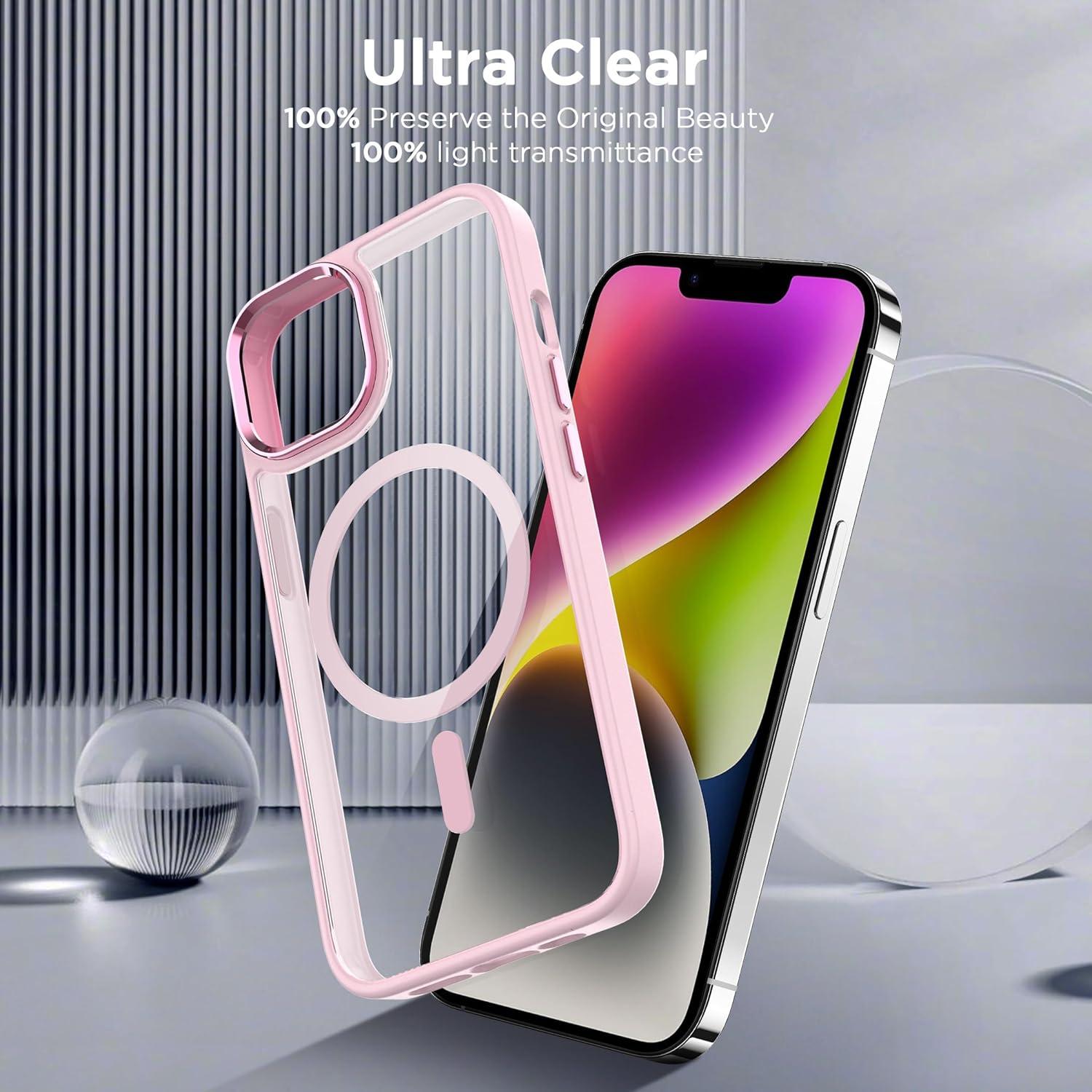 imageCACOE Magnetic Case for iPhone 13 ampamp iPhone 14 61 inchCompatible with MagSafe ampamp Magnetic Car Phone MountNot Yellowing AntiScratch ClearLight Pink