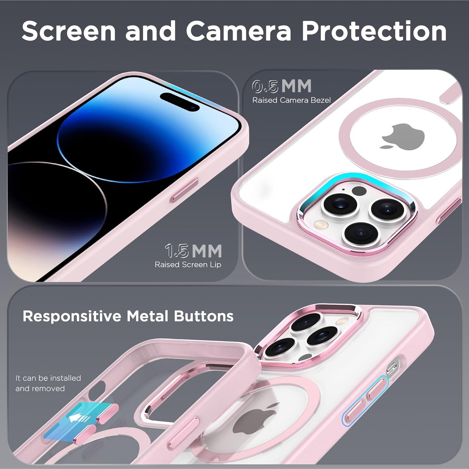 imageCACOE Magnetic Case for iPhone 13 ampamp iPhone 14 61 inchCompatible with MagSafe ampamp Magnetic Car Phone MountNot Yellowing AntiScratch ClearLight Pink