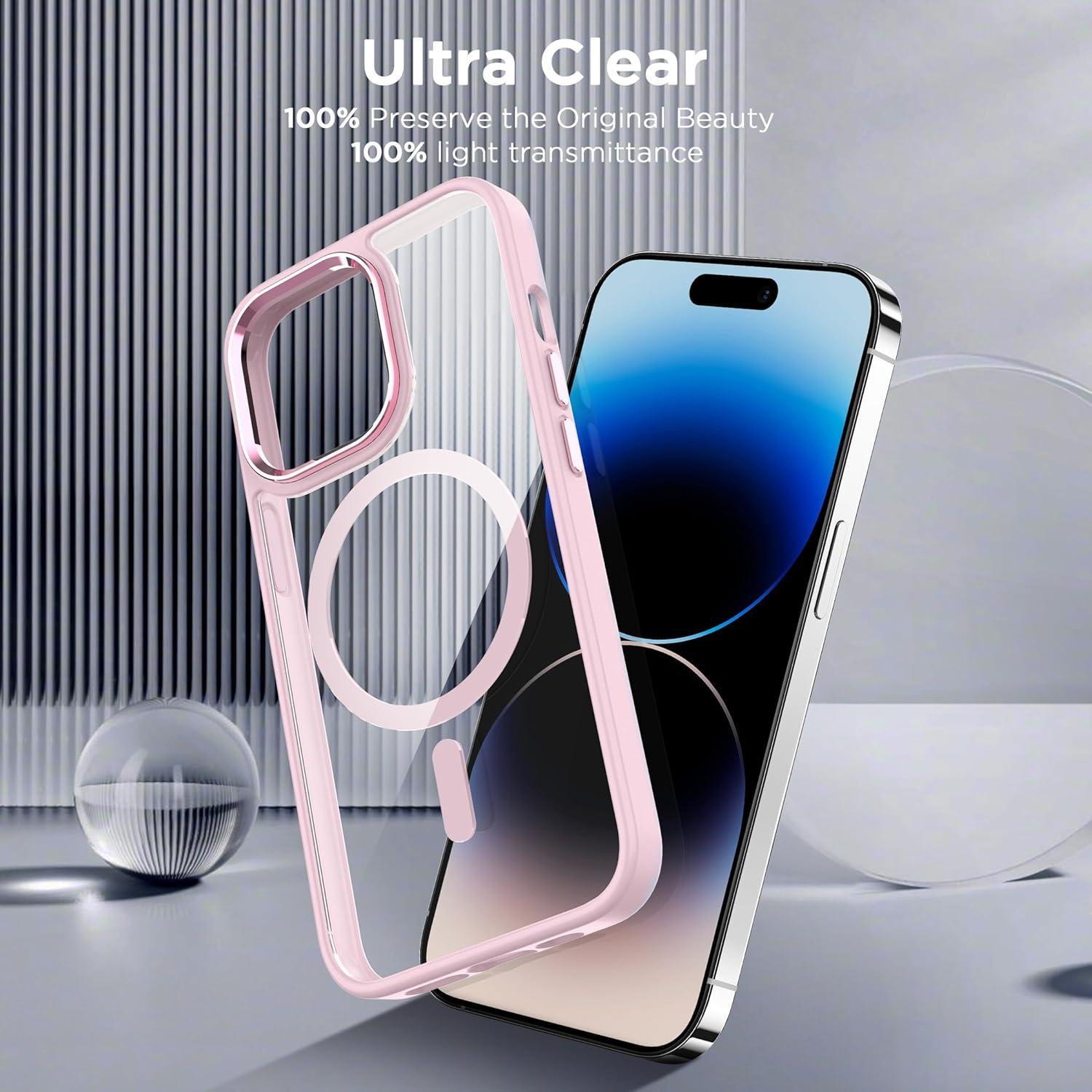 imageCACOE Magnetic Case for iPhone 13 ampamp iPhone 14 61 inchCompatible with MagSafe ampamp Magnetic Car Phone MountNot Yellowing AntiScratch ClearLight Pink