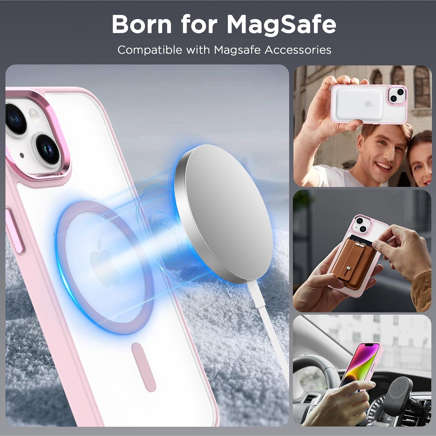 imageCACOE Magnetic Case for iPhone 13 ampamp iPhone 14 61 inchCompatible with MagSafe ampamp Magnetic Car Phone MountNot Yellowing AntiScratch ClearLight Pink