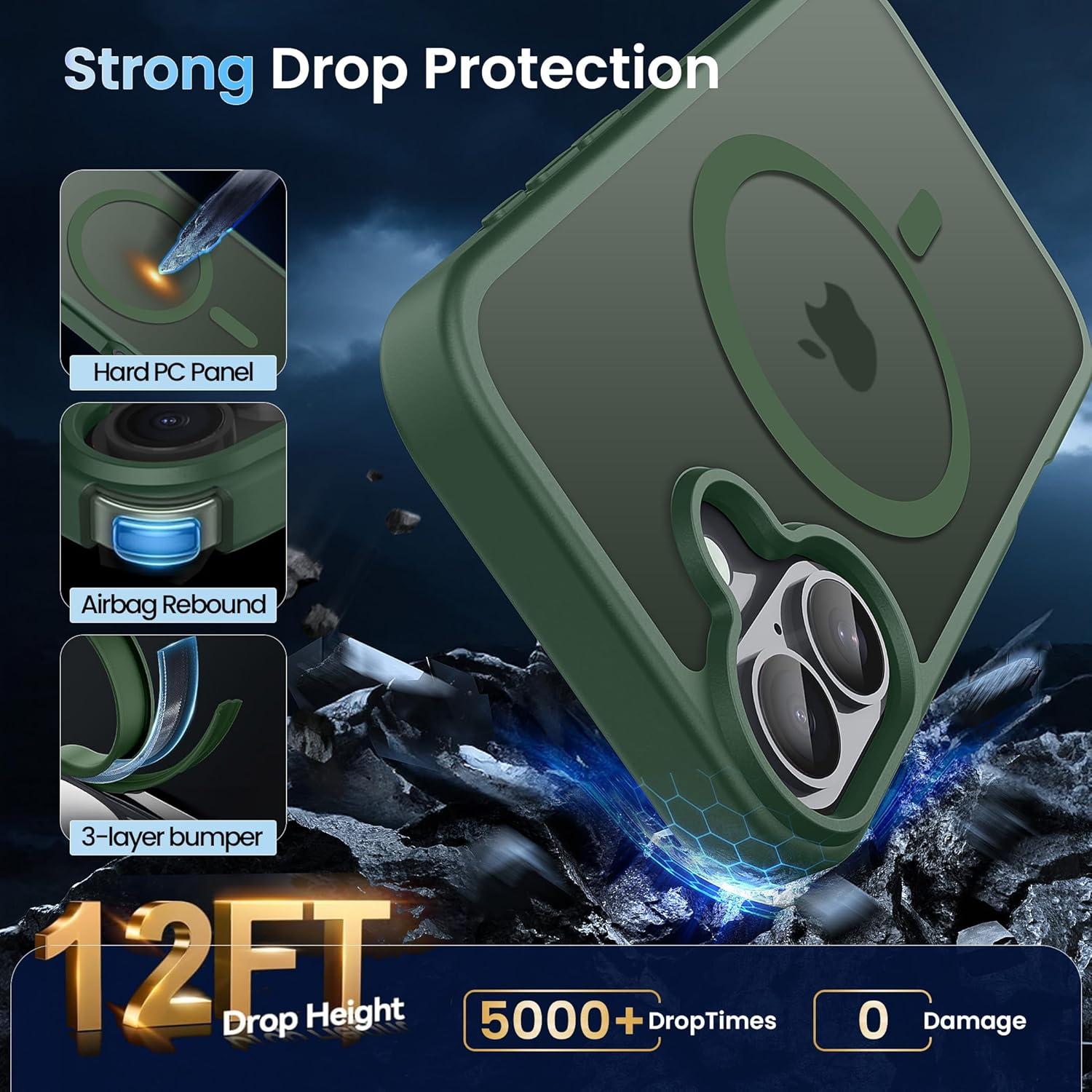 imageCACOE Magnetic Case for iPhone 16 61 inch Compatible with MagSafe Thin Slim Fit AntiFingerprint Shockproof Bumper TPU Protective Cover for Women Men GirlsMatte BlackDark Green