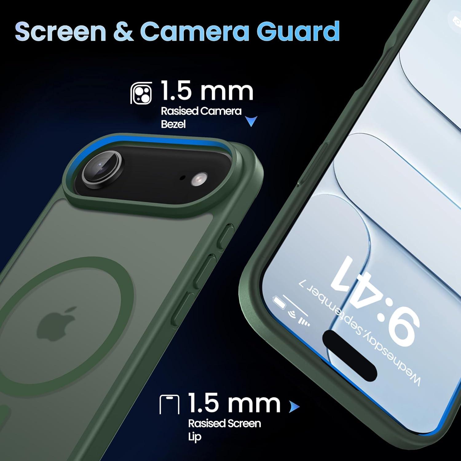 imageCACOE Magnetic Case for iPhone 16 61 inch Compatible with MagSafe Thin Slim Fit AntiFingerprint Shockproof Bumper TPU Protective Cover for Women Men GirlsMatte BlackDark Green