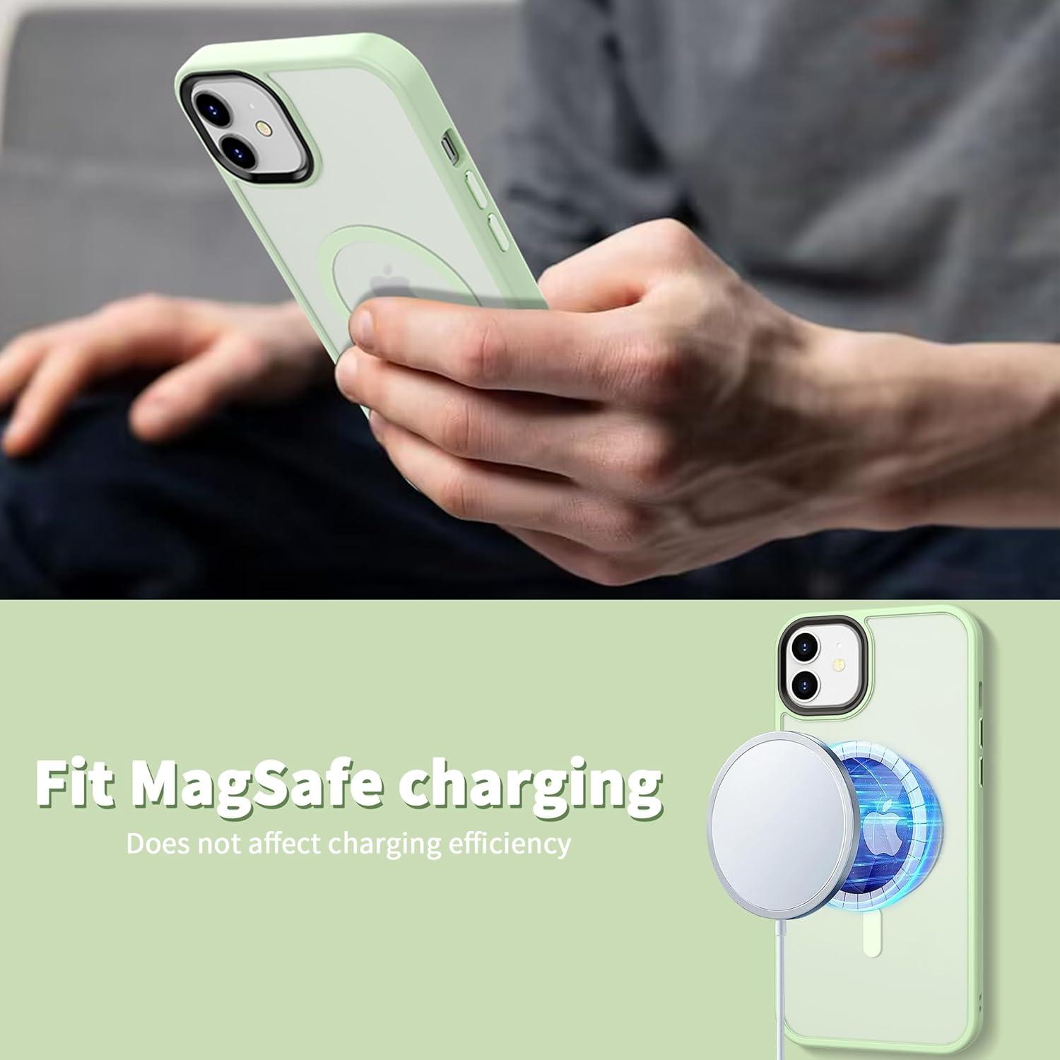 imageCACOE Magnetic Case for iPhone 16 61 inch Compatible with MagSafe Thin Slim Fit AntiFingerprint Shockproof Bumper TPU Protective Cover for Women Men GirlsMatte BlackLight Green