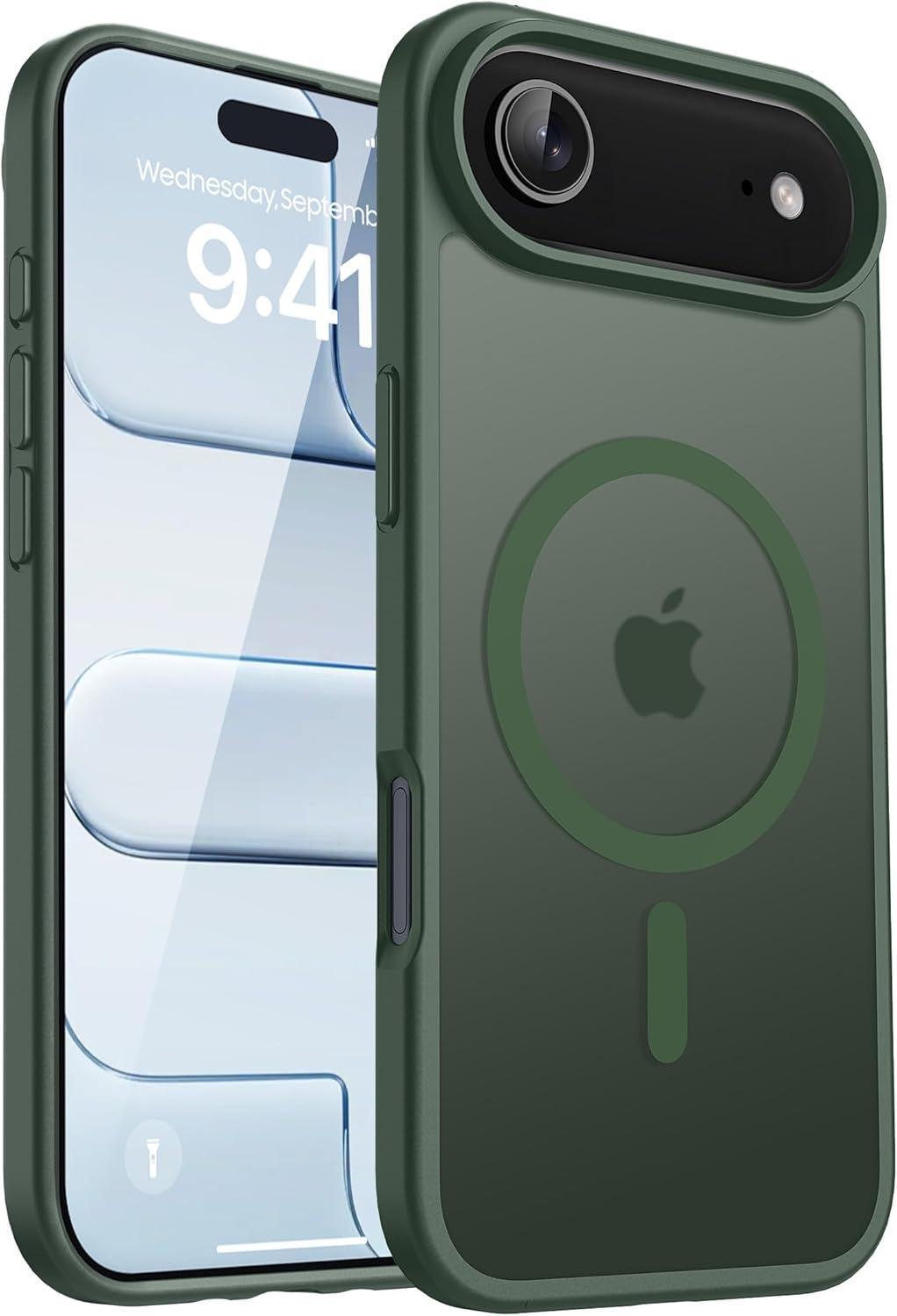 imageCACOE Magnetic Case for iPhone 16 61 inch Compatible with MagSafe Thin Slim Fit AntiFingerprint Shockproof Bumper TPU Protective Cover for Women Men GirlsMatte BlackDark Green