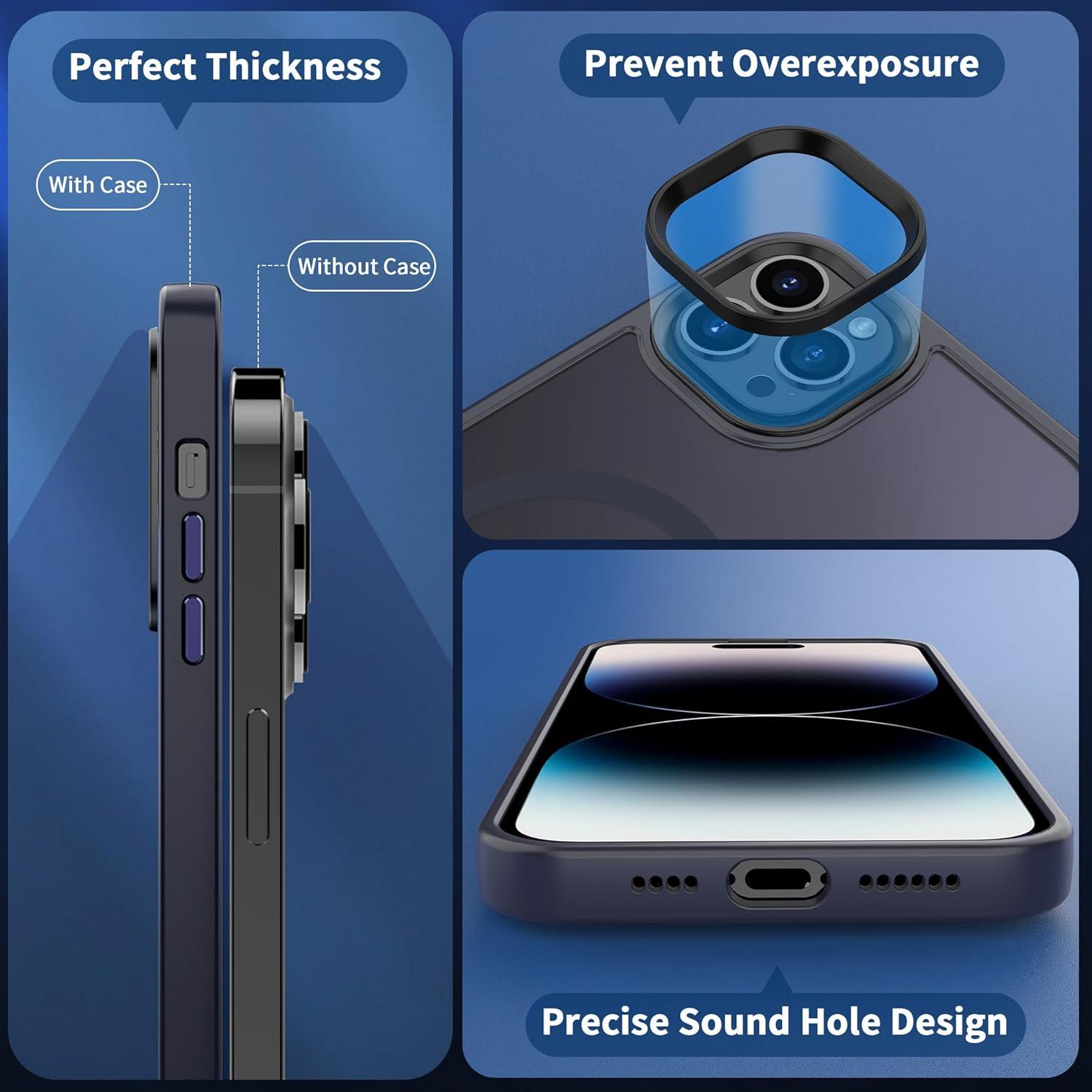 imageCACOE Magnetic Case for iPhone 16 61 inch Compatible with MagSafe Thin Slim Fit AntiFingerprint Shockproof Bumper TPU Protective Cover for Women Men GirlsMatte BlackDark Blue