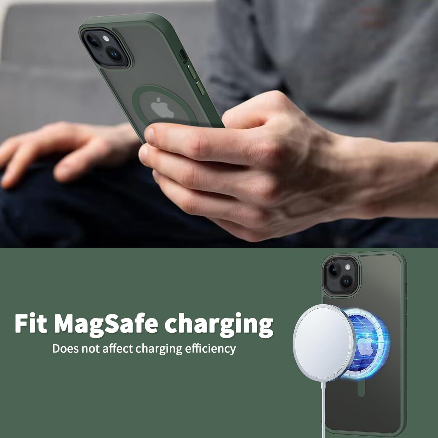 imageCACOE Magnetic Case for iPhone 16 61 inch Compatible with MagSafe Thin Slim Fit AntiFingerprint Shockproof Bumper TPU Protective Cover for Women Men GirlsMatte BlackDark Green