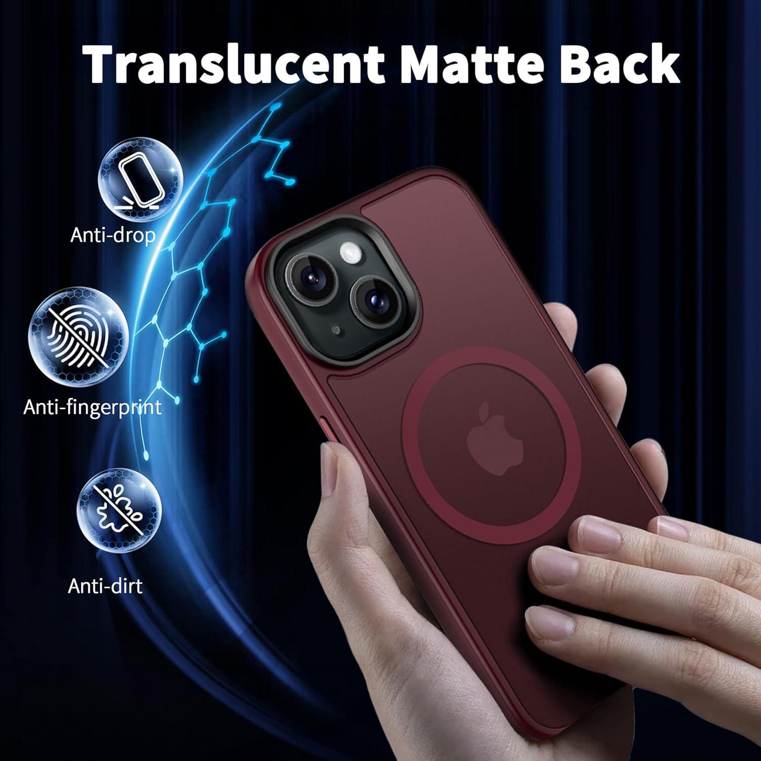 imageCACOE Magnetic Case for iPhone 16 61 inch Compatible with MagSafe Thin Slim Fit AntiFingerprint Shockproof Bumper TPU Protective Cover for Women Men GirlsMatte BlackDark Red