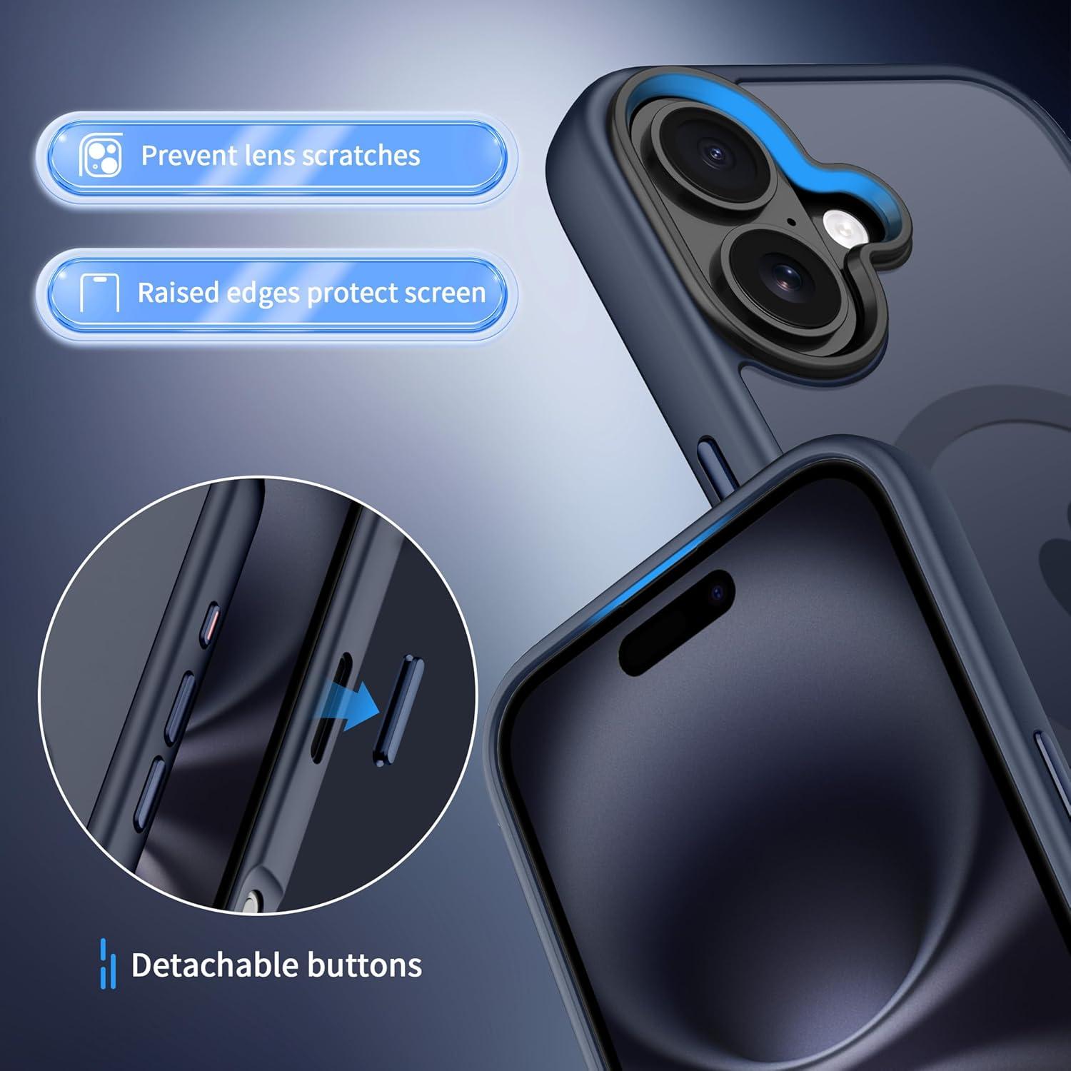 imageCACOE Magnetic Case for iPhone 16 61 inch Compatible with MagSafe Thin Slim Fit AntiFingerprint Shockproof Bumper TPU Protective Cover for Women Men GirlsMatte BlackDark Blue