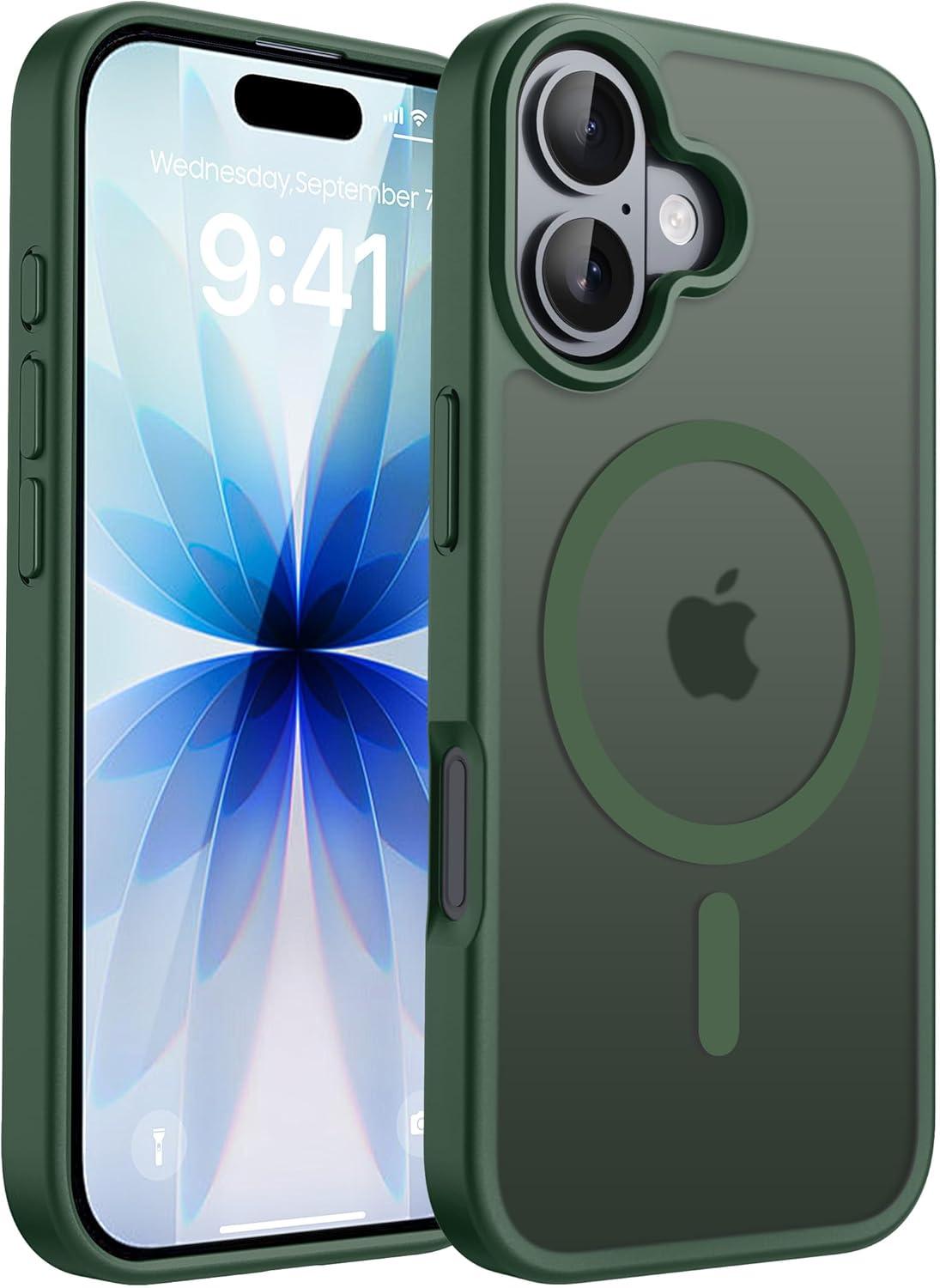 imageCACOE Magnetic Case for iPhone 16 61 inch Compatible with MagSafe Thin Slim Fit AntiFingerprint Shockproof Bumper TPU Protective Cover for Women Men GirlsMatte BlackDark Green