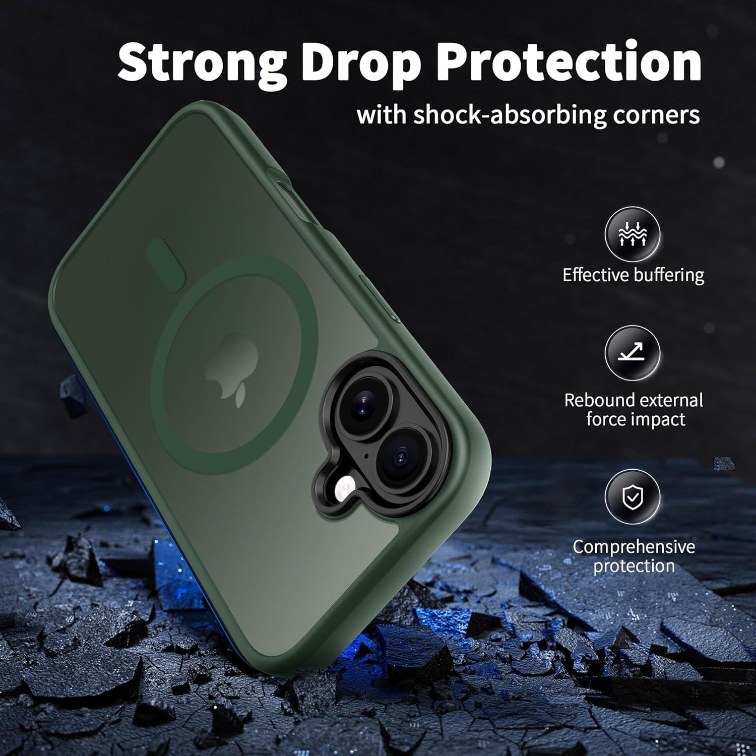 imageCACOE Magnetic Case for iPhone 16 61 inch Compatible with MagSafe Thin Slim Fit AntiFingerprint Shockproof Bumper TPU Protective Cover for Women Men GirlsMatte BlackDark Green