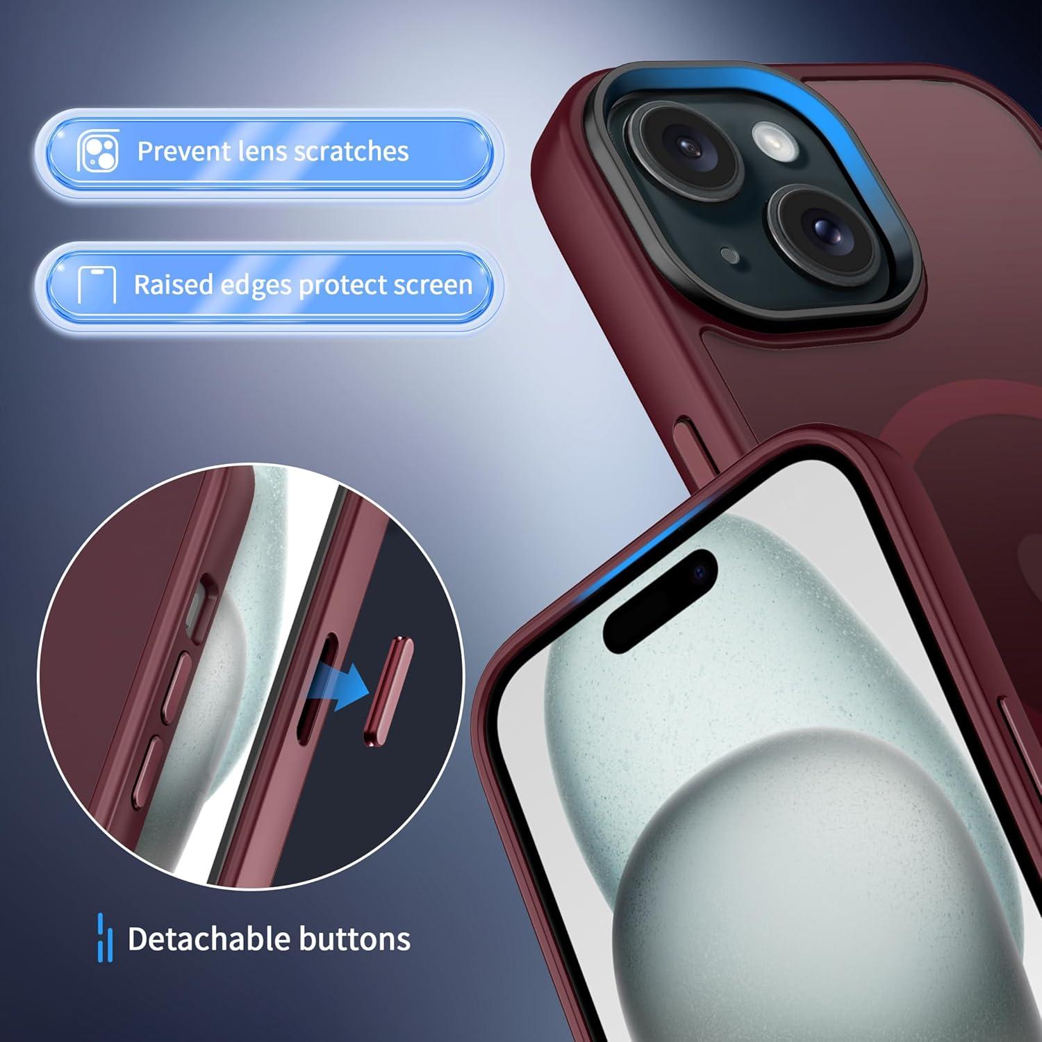 imageCACOE Magnetic Case for iPhone 16 61 inch Compatible with MagSafe Thin Slim Fit AntiFingerprint Shockproof Bumper TPU Protective Cover for Women Men GirlsMatte BlackDark Red