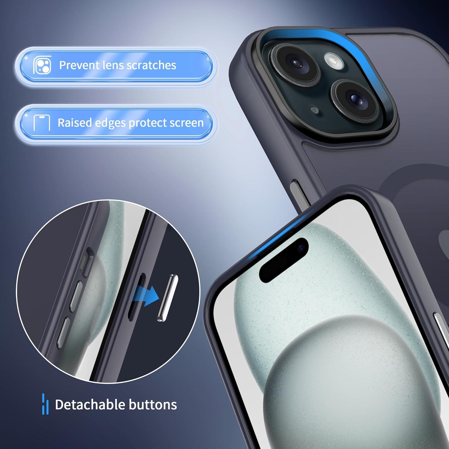 imageCACOE Magnetic Case for iPhone 16 61 inch Compatible with MagSafe Thin Slim Fit AntiFingerprint Shockproof Bumper TPU Protective Cover for Women Men GirlsMatte BlackDark Blue