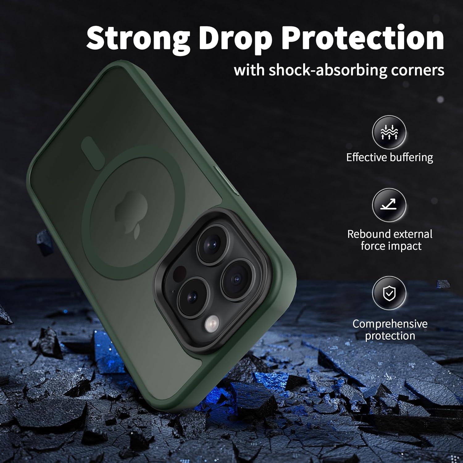 imageCACOE Magnetic Case for iPhone 16 61 inch Compatible with MagSafe Thin Slim Fit AntiFingerprint Shockproof Bumper TPU Protective Cover for Women Men GirlsMatte BlackDark Green