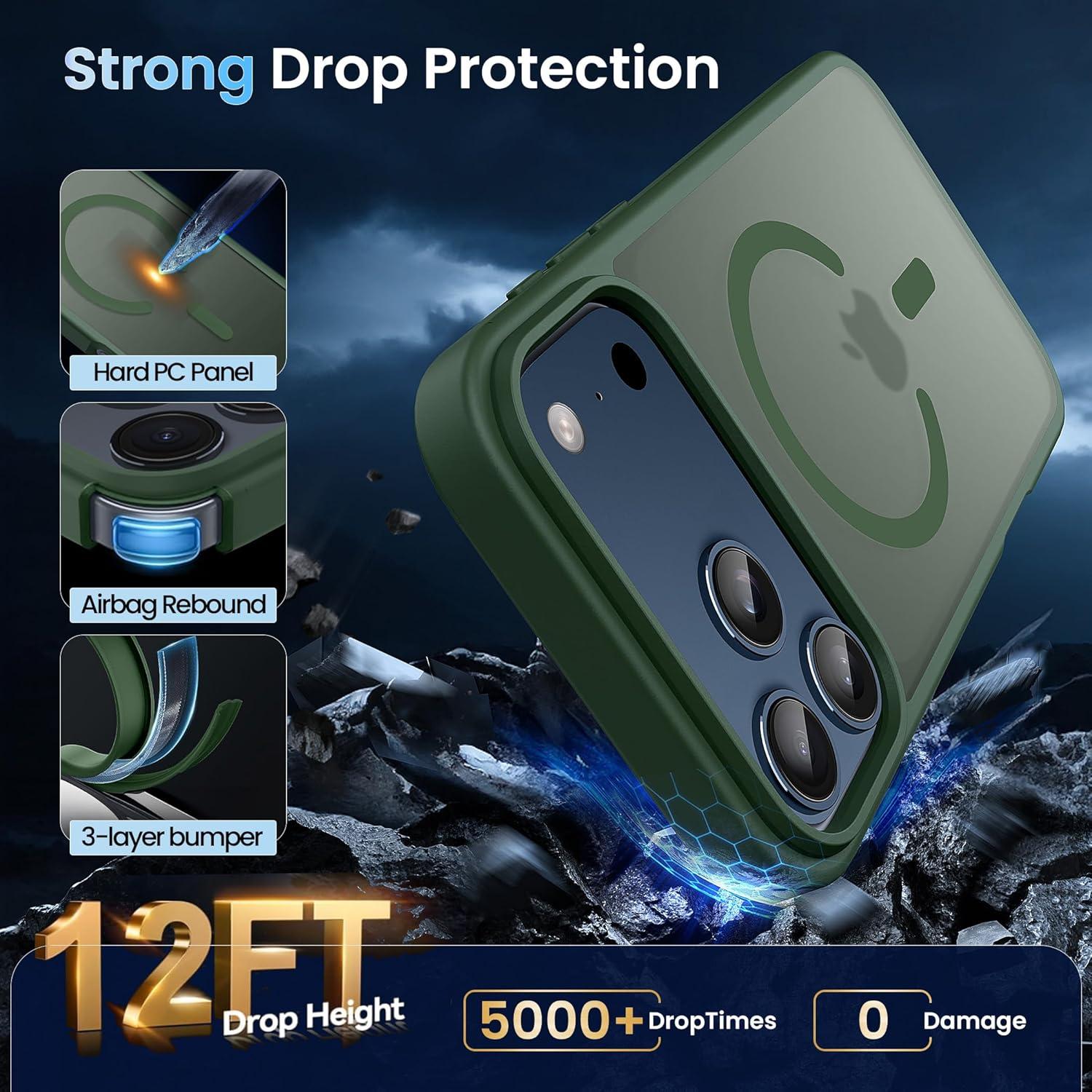 imageCACOE Magnetic Case for iPhone 16 61 inch Compatible with MagSafe Thin Slim Fit AntiFingerprint Shockproof Bumper TPU Protective Cover for Women Men GirlsMatte BlackDark Green