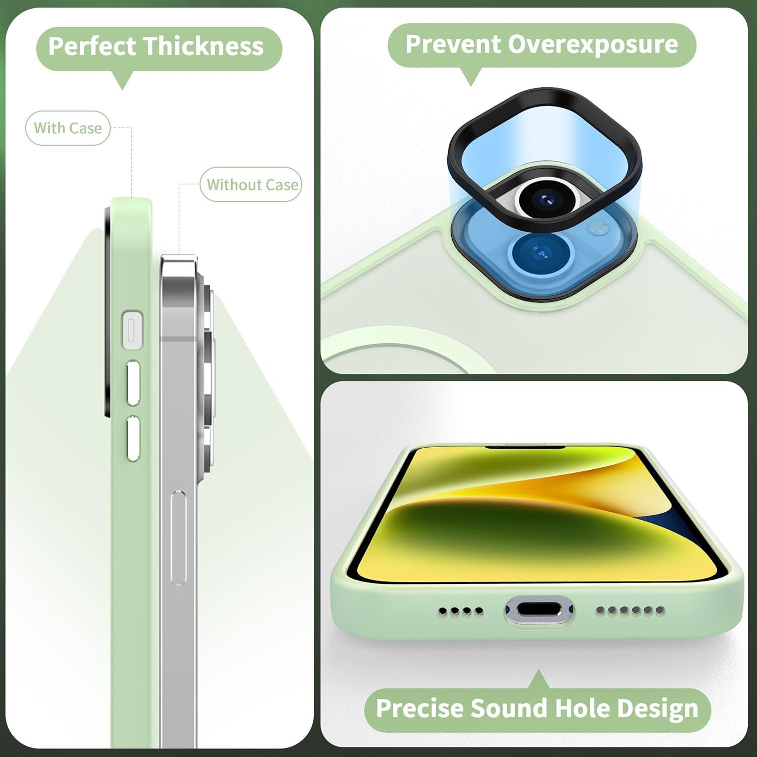 imageCACOE Magnetic Case for iPhone 16 61 inch Compatible with MagSafe Thin Slim Fit AntiFingerprint Shockproof Bumper TPU Protective Cover for Women Men GirlsMatte BlackLight Green