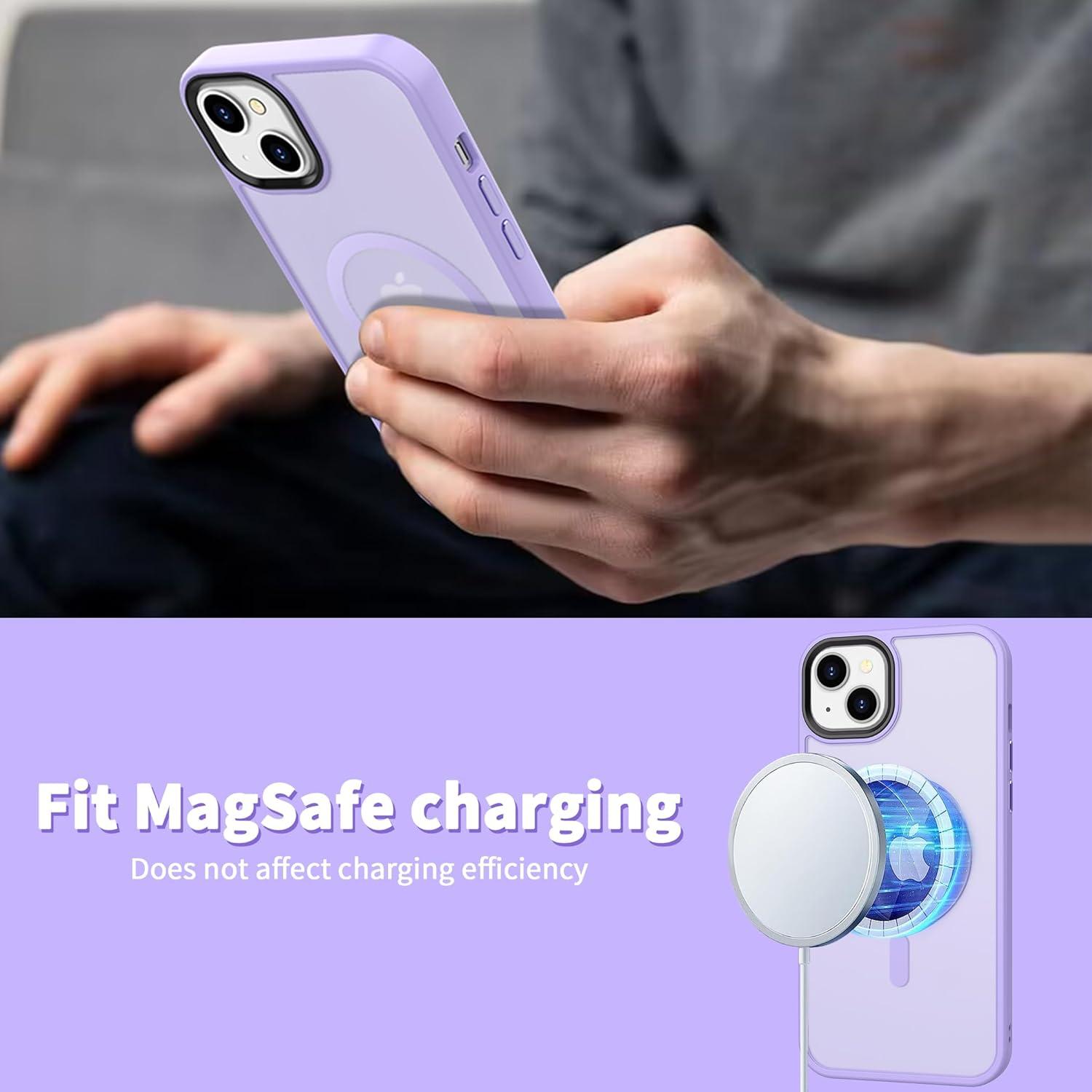 imageCACOE Magnetic Case for iPhone 16 61 inch Compatible with MagSafe Thin Slim Fit AntiFingerprint Shockproof Bumper TPU Protective Cover for Women Men GirlsMatte BlackLight Purple