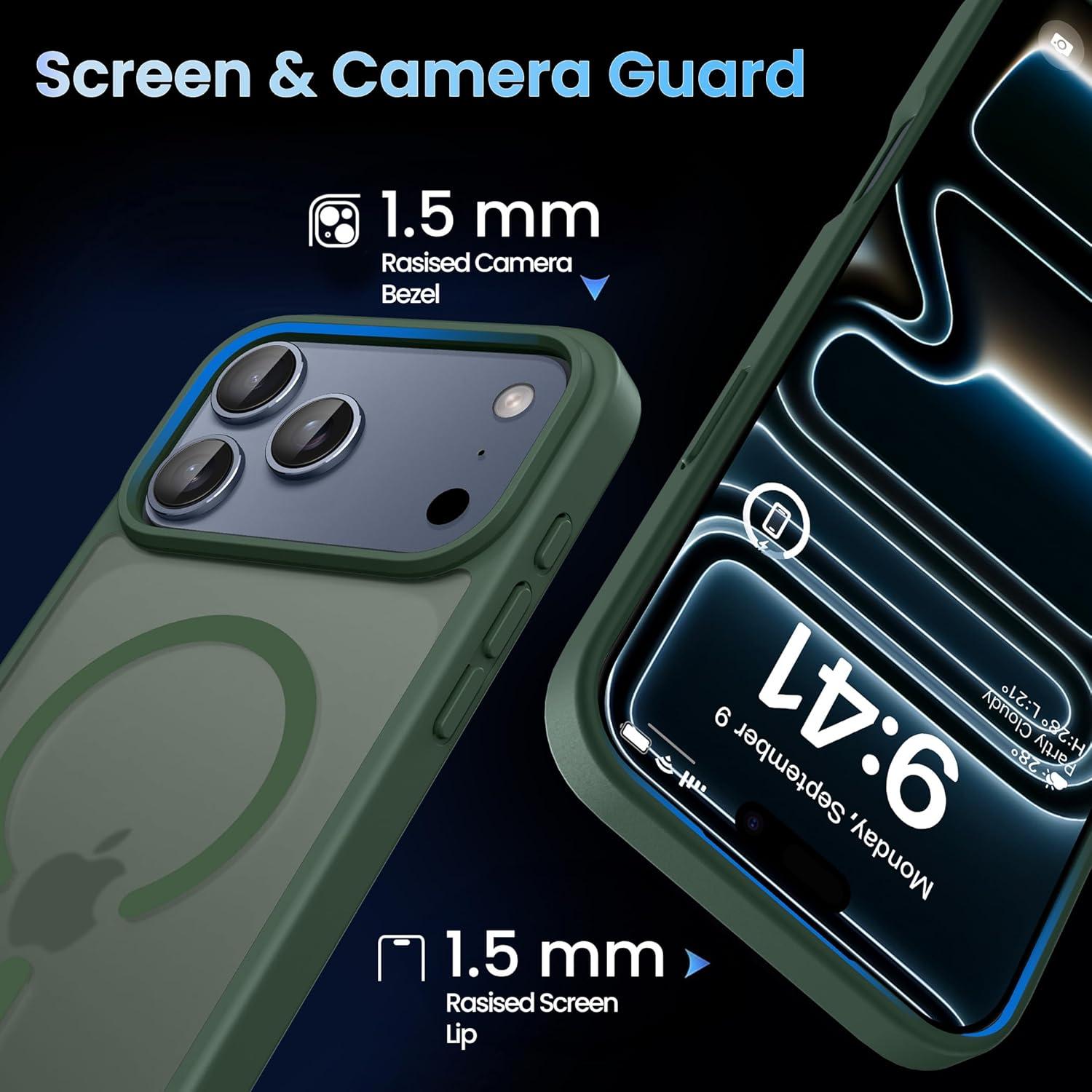 imageCACOE Magnetic Case for iPhone 16 61 inch Compatible with MagSafe Thin Slim Fit AntiFingerprint Shockproof Bumper TPU Protective Cover for Women Men GirlsMatte BlackDark Green