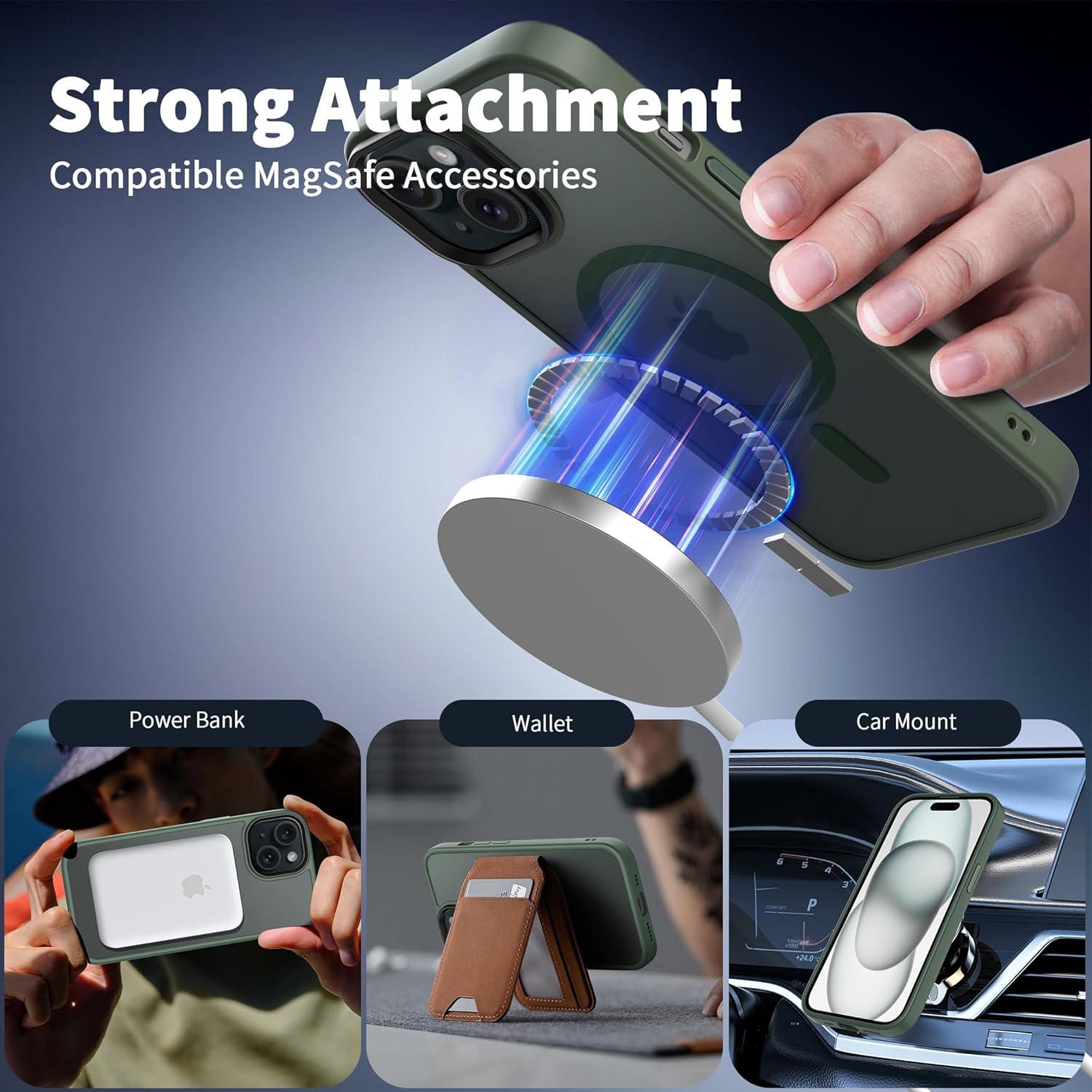 imageCACOE Magnetic Case for iPhone 16 61 inch Compatible with MagSafe Thin Slim Fit AntiFingerprint Shockproof Bumper TPU Protective Cover for Women Men GirlsMatte BlackDark Green