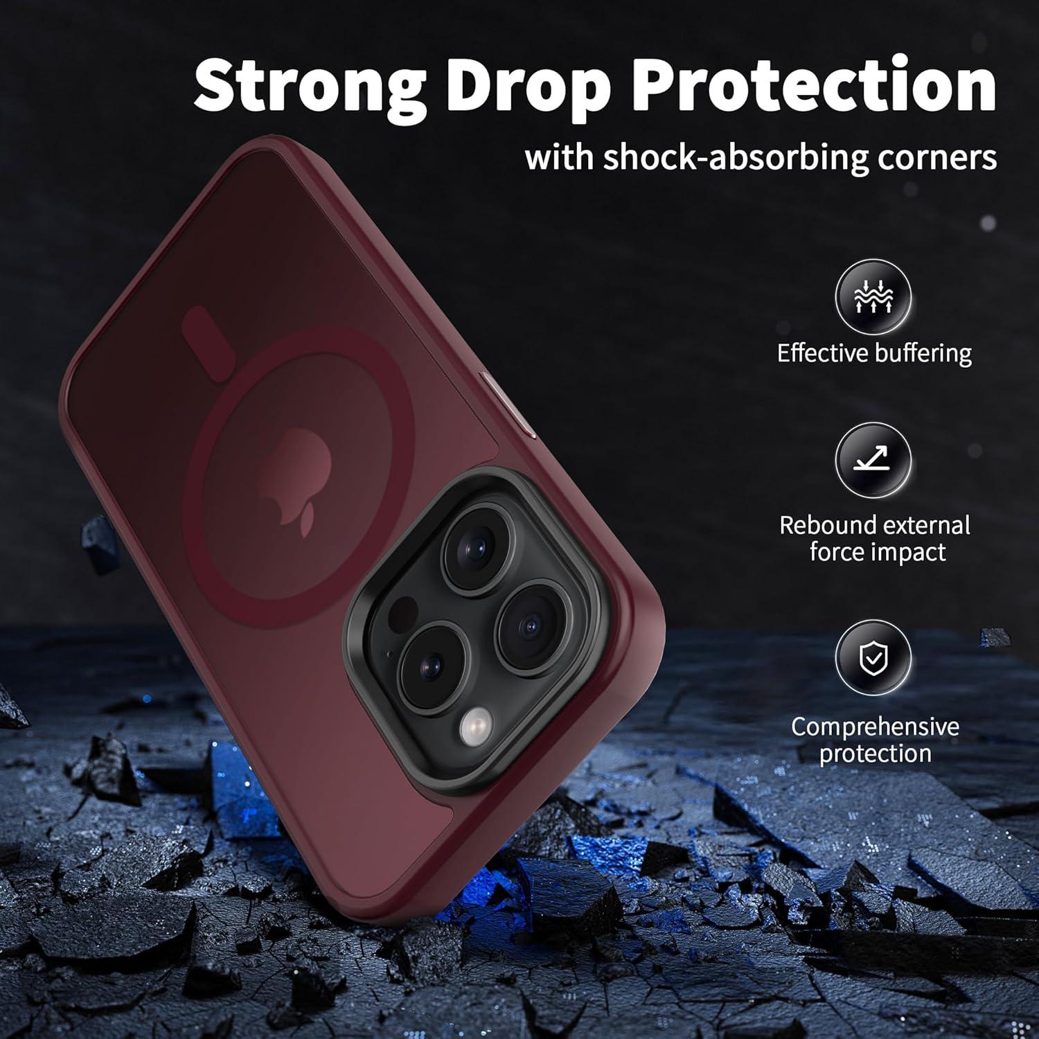 imageCACOE Magnetic Case for iPhone 16 61 inch Compatible with MagSafe Thin Slim Fit AntiFingerprint Shockproof Bumper TPU Protective Cover for Women Men GirlsMatte BlackDark Red