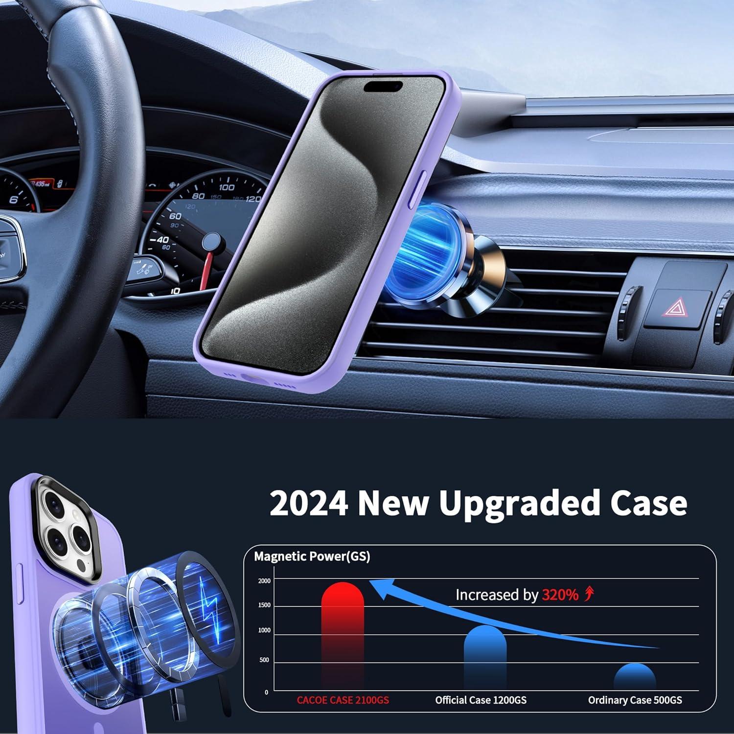 imageCACOE Magnetic Case for iPhone 16 61 inch Compatible with MagSafe Thin Slim Fit AntiFingerprint Shockproof Bumper TPU Protective Cover for Women Men GirlsMatte BlackLight Purple