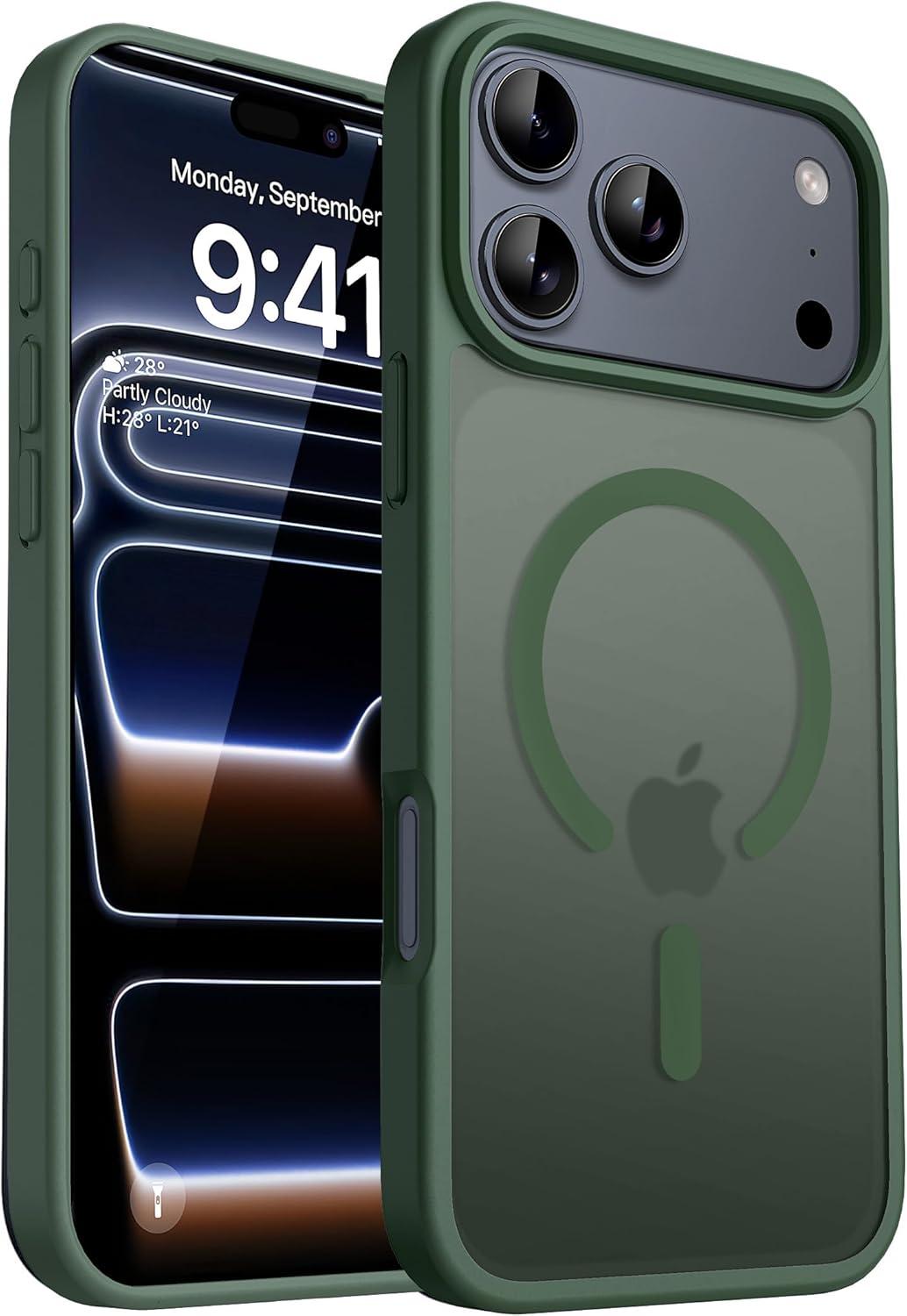 imageCACOE Magnetic Case for iPhone 16 61 inch Compatible with MagSafe Thin Slim Fit AntiFingerprint Shockproof Bumper TPU Protective Cover for Women Men GirlsMatte BlackDark Green