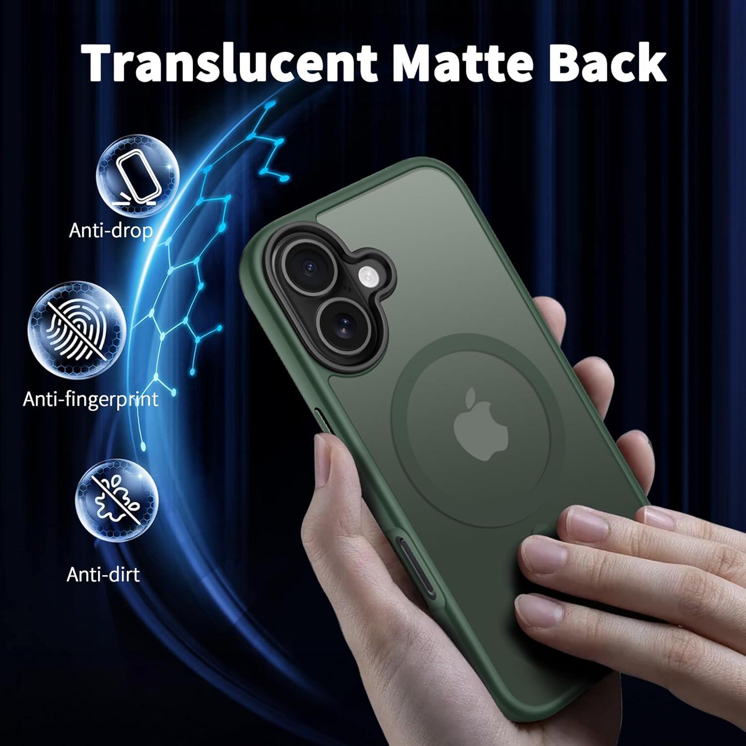 imageCACOE Magnetic Case for iPhone 16 61 inch Compatible with MagSafe Thin Slim Fit AntiFingerprint Shockproof Bumper TPU Protective Cover for Women Men GirlsMatte BlackDark Green