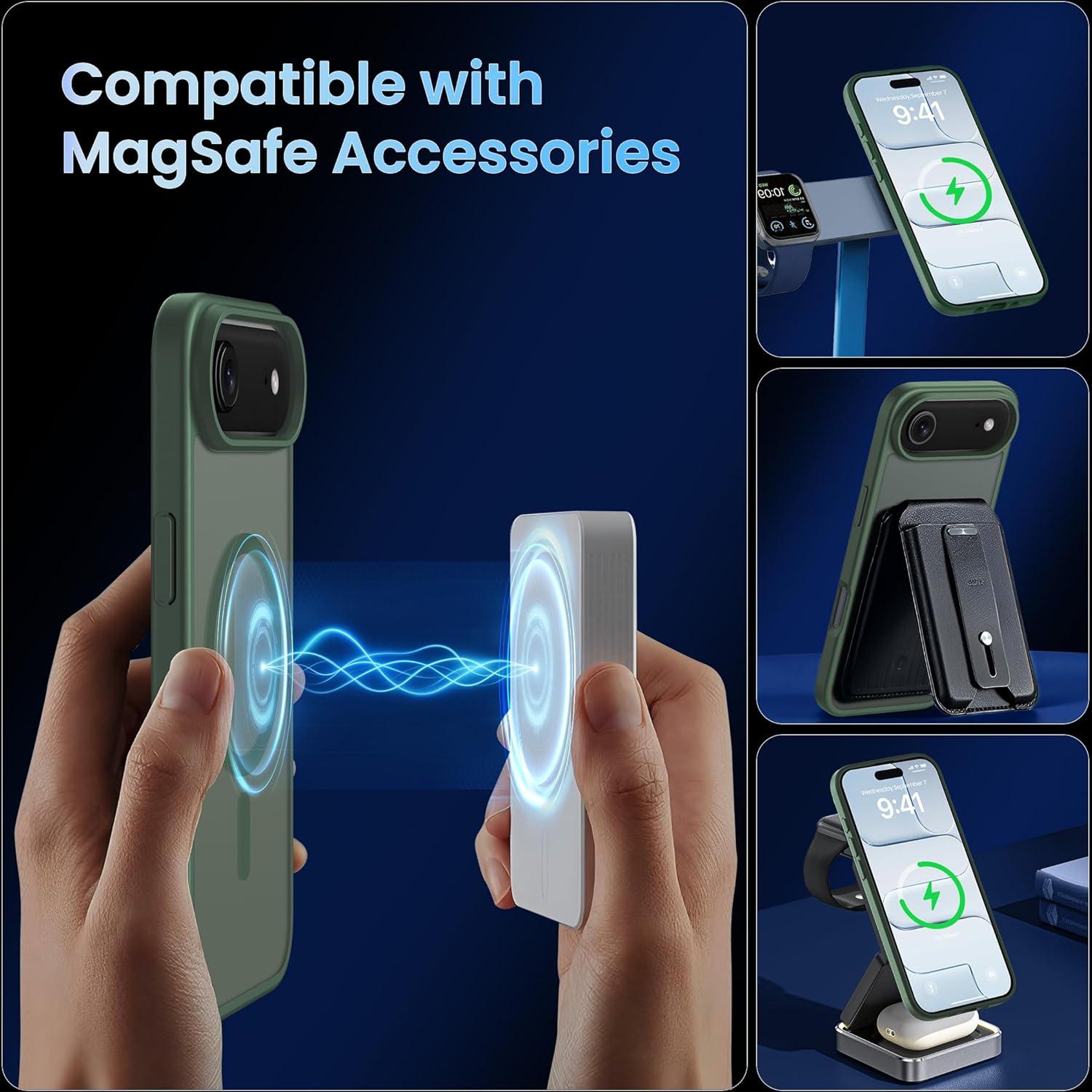 imageCACOE Magnetic Case for iPhone 16 61 inch Compatible with MagSafe Thin Slim Fit AntiFingerprint Shockproof Bumper TPU Protective Cover for Women Men GirlsMatte BlackDark Green