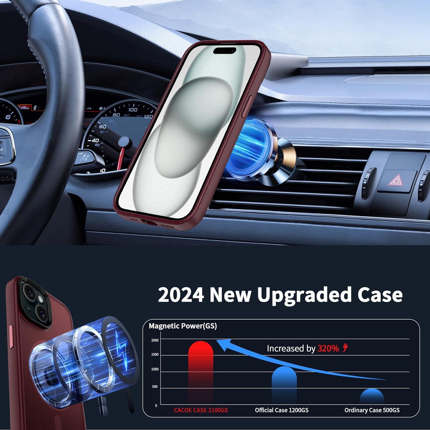 imageCACOE Magnetic Case for iPhone 16 61 inch Compatible with MagSafe Thin Slim Fit AntiFingerprint Shockproof Bumper TPU Protective Cover for Women Men GirlsMatte BlackDark Red