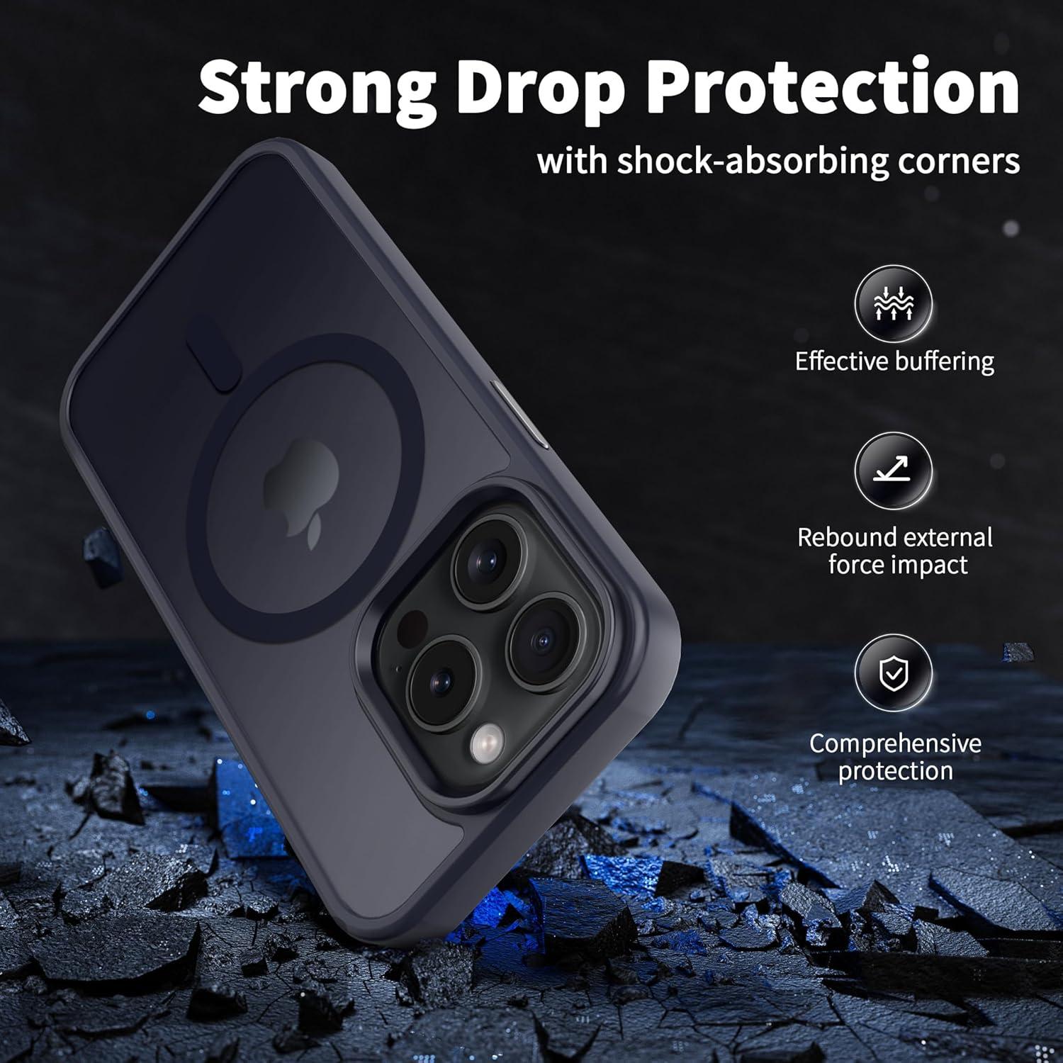 imageCACOE Magnetic Case for iPhone 16 61 inch Compatible with MagSafe Thin Slim Fit AntiFingerprint Shockproof Bumper TPU Protective Cover for Women Men GirlsMatte BlackDark Blue