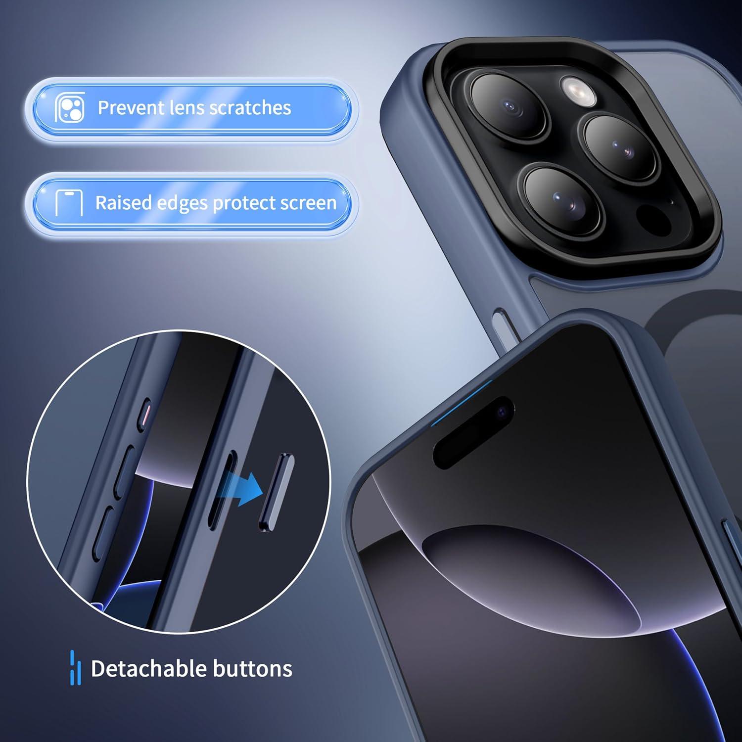 imageCACOE Magnetic Case for iPhone 16 61 inch Compatible with MagSafe Thin Slim Fit AntiFingerprint Shockproof Bumper TPU Protective Cover for Women Men GirlsMatte BlackDark Blue