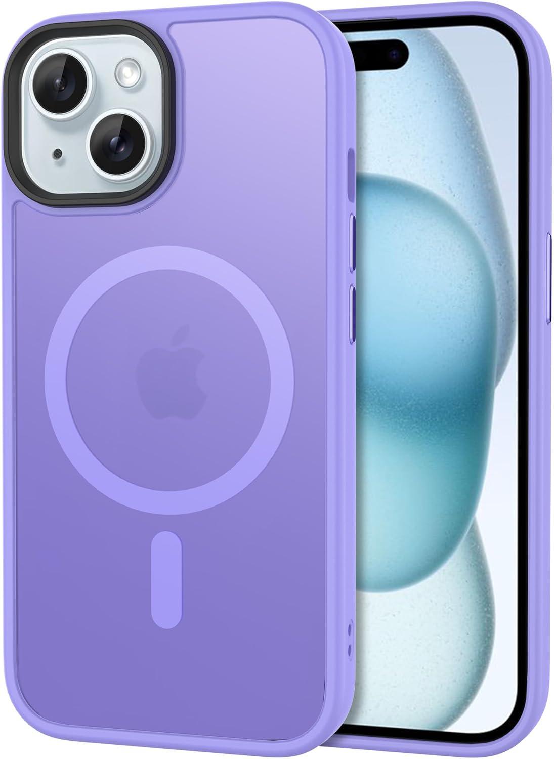 imageCACOE Magnetic Case for iPhone 16 61 inch Compatible with MagSafe Thin Slim Fit AntiFingerprint Shockproof Bumper TPU Protective Cover for Women Men GirlsMatte BlackLight Purple