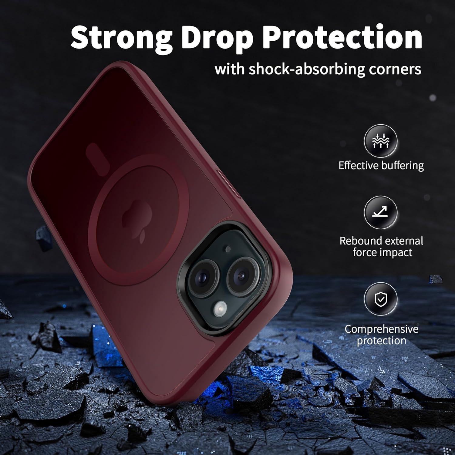 imageCACOE Magnetic Case for iPhone 16 61 inch Compatible with MagSafe Thin Slim Fit AntiFingerprint Shockproof Bumper TPU Protective Cover for Women Men GirlsMatte BlackDark Red