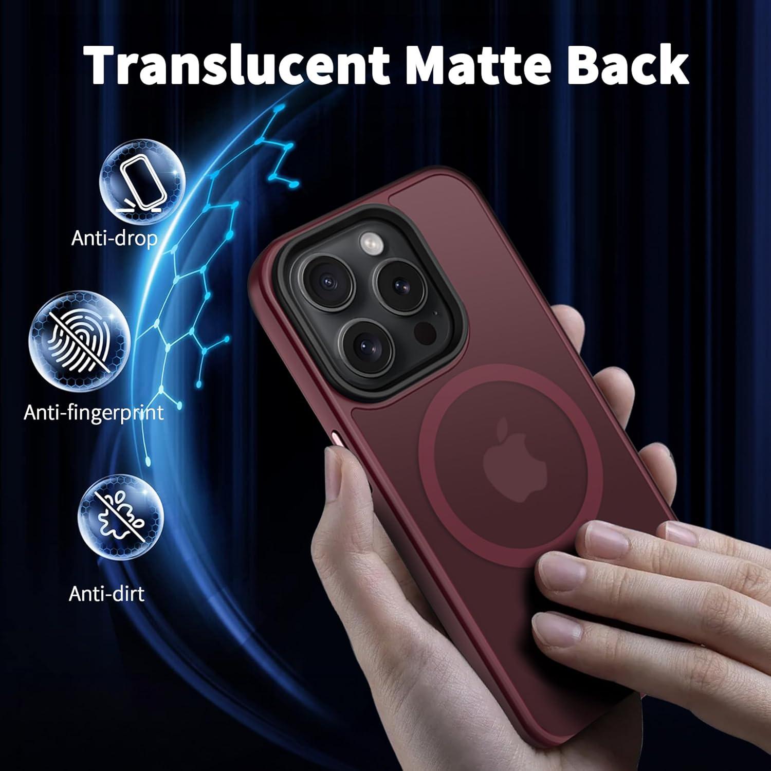 imageCACOE Magnetic Case for iPhone 16 61 inch Compatible with MagSafe Thin Slim Fit AntiFingerprint Shockproof Bumper TPU Protective Cover for Women Men GirlsMatte BlackDark Red