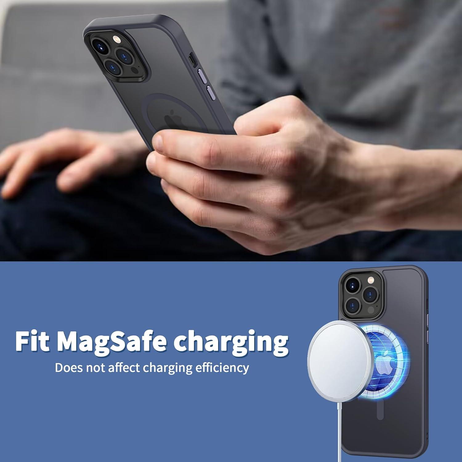 imageCACOE Magnetic Case for iPhone 16 61 inch Compatible with MagSafe Thin Slim Fit AntiFingerprint Shockproof Bumper TPU Protective Cover for Women Men GirlsMatte BlackDark Blue