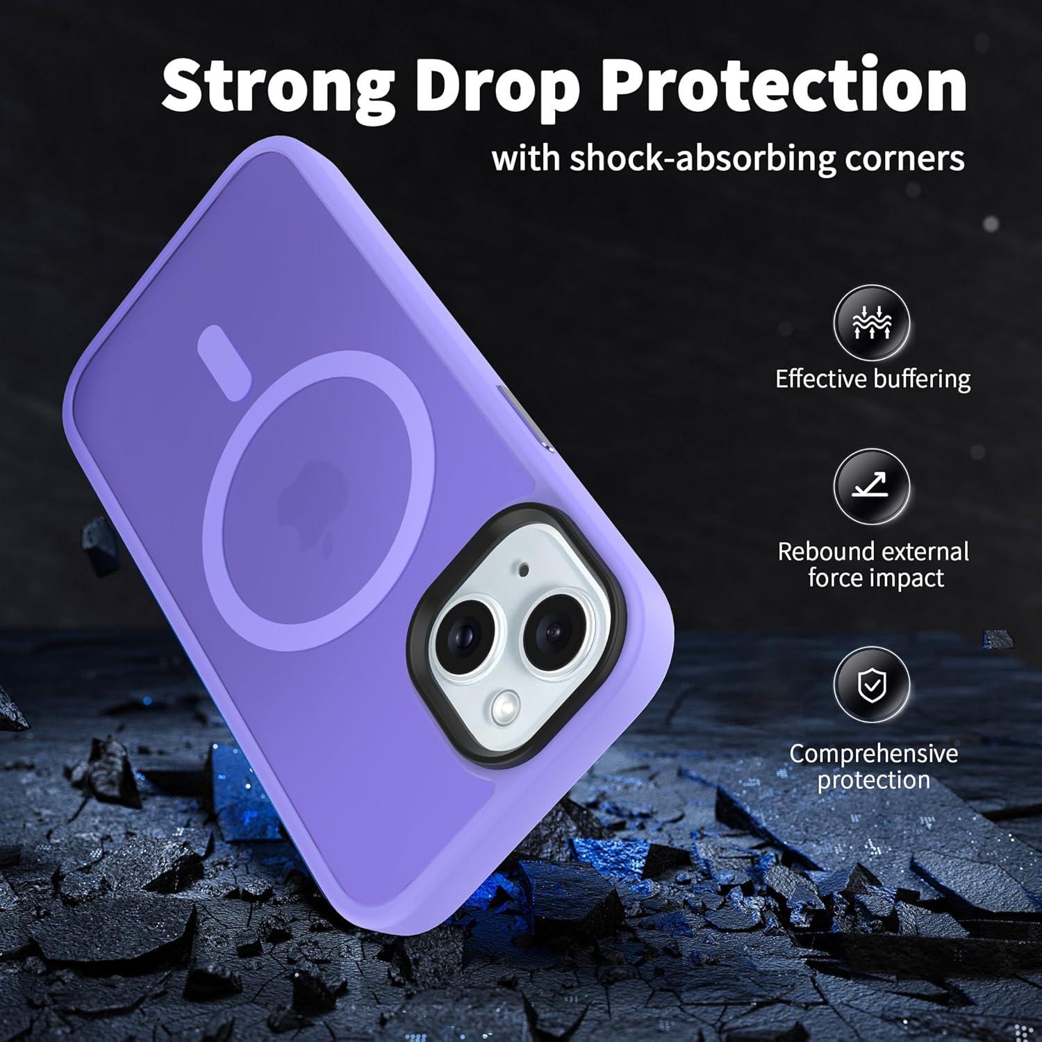 imageCACOE Magnetic Case for iPhone 16 61 inch Compatible with MagSafe Thin Slim Fit AntiFingerprint Shockproof Bumper TPU Protective Cover for Women Men GirlsMatte BlackLight Purple