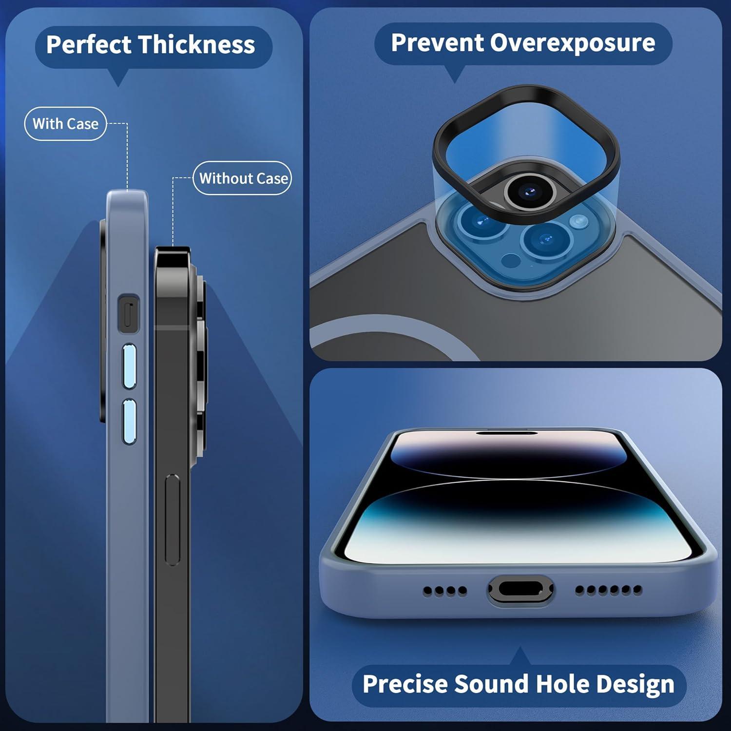 imageCACOE Magnetic Case for iPhone 16 61 inch Compatible with MagSafe Thin Slim Fit AntiFingerprint Shockproof Bumper TPU Protective Cover for Women Men GirlsMatte BlackLight Blue