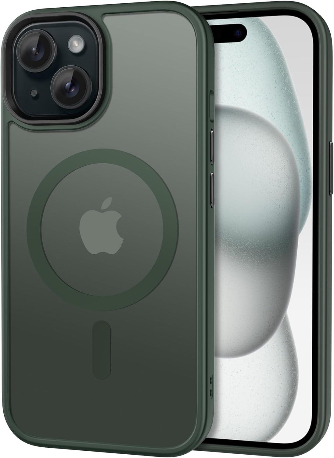 imageCACOE Magnetic Case for iPhone 16 61 inch Compatible with MagSafe Thin Slim Fit AntiFingerprint Shockproof Bumper TPU Protective Cover for Women Men GirlsMatte BlackDark Green