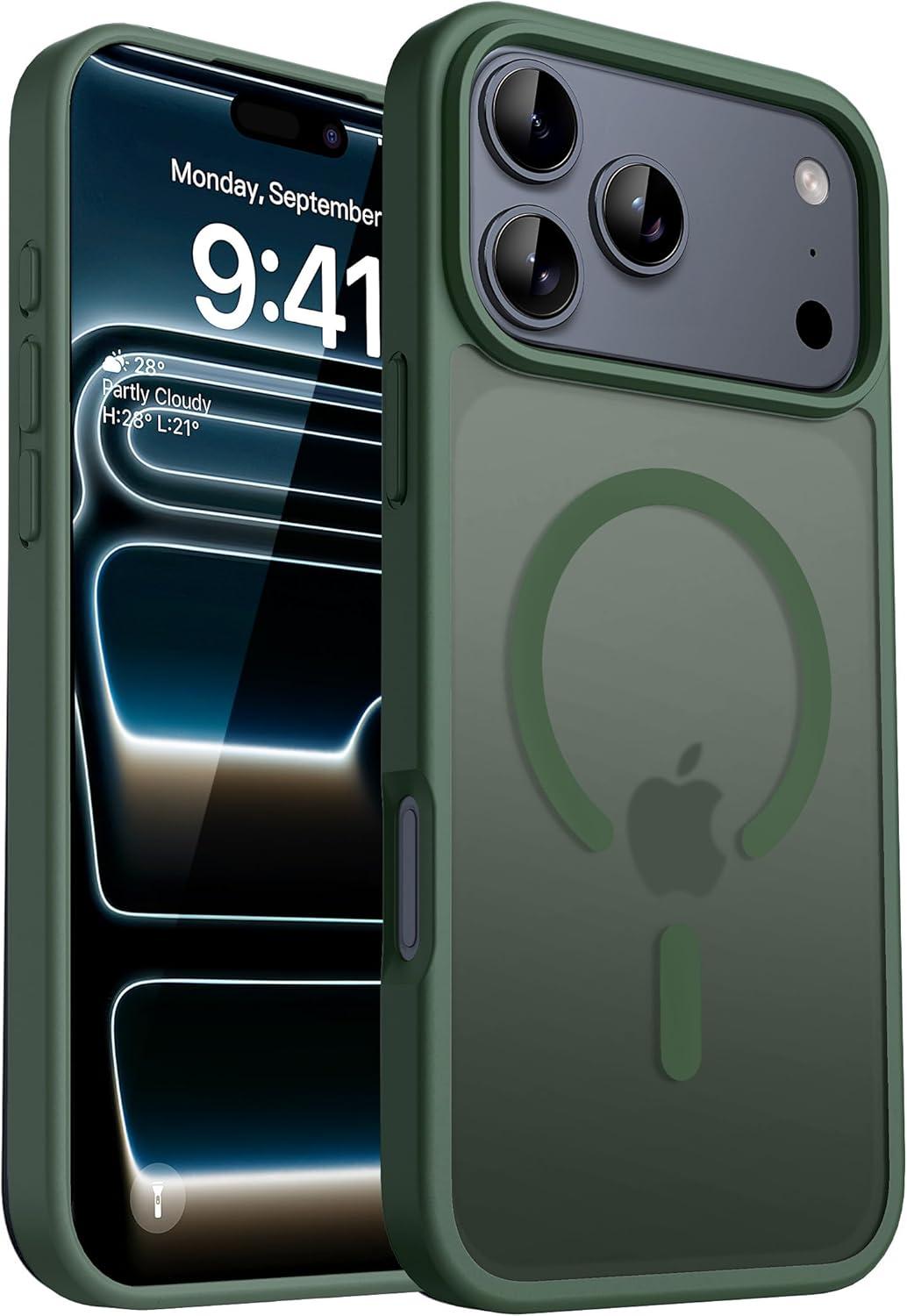 imageCACOE Magnetic Case for iPhone 16 61 inch Compatible with MagSafe Thin Slim Fit AntiFingerprint Shockproof Bumper TPU Protective Cover for Women Men GirlsMatte BlackDark Green