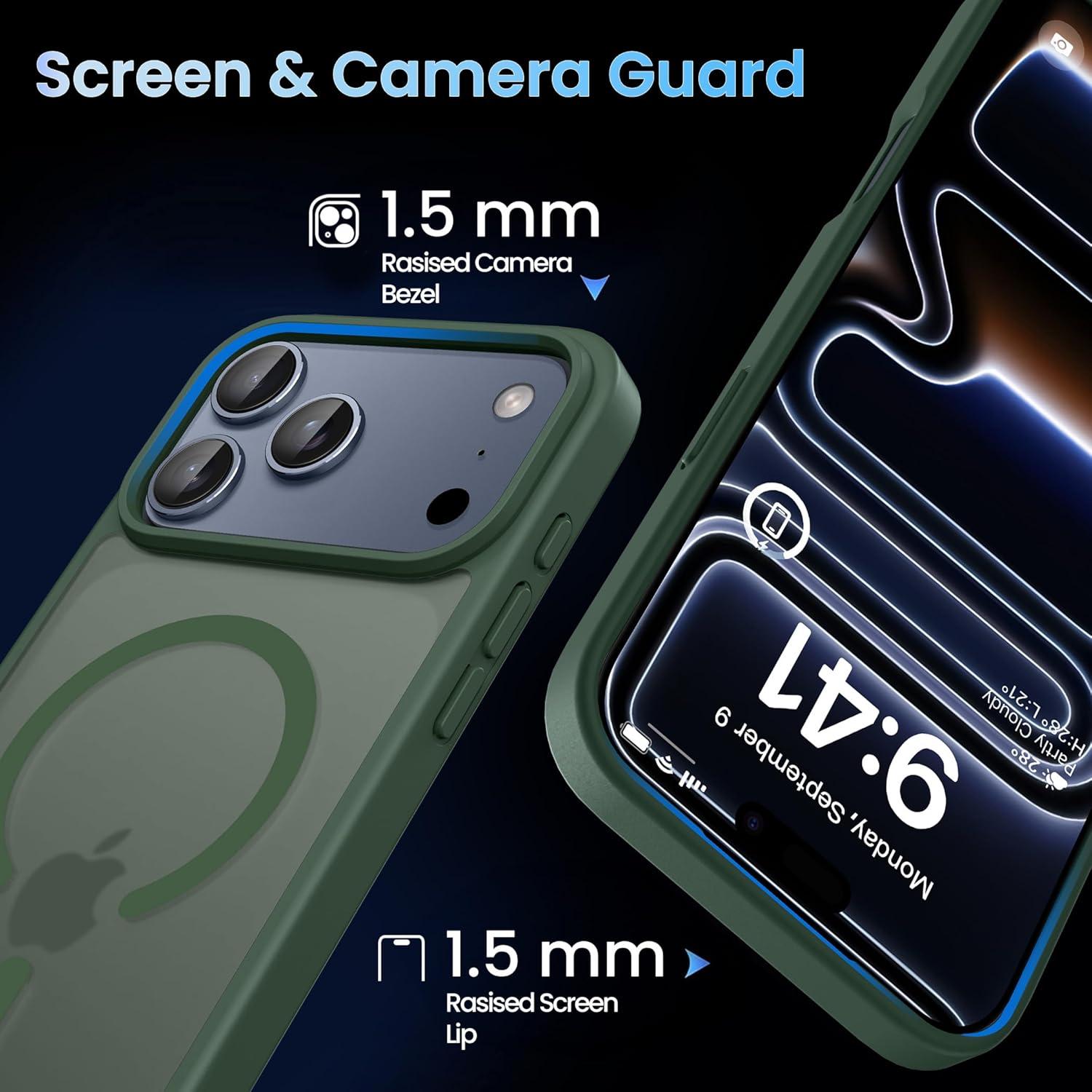 imageCACOE Magnetic Case for iPhone 16 61 inch Compatible with MagSafe Thin Slim Fit AntiFingerprint Shockproof Bumper TPU Protective Cover for Women Men GirlsMatte BlackDark Green