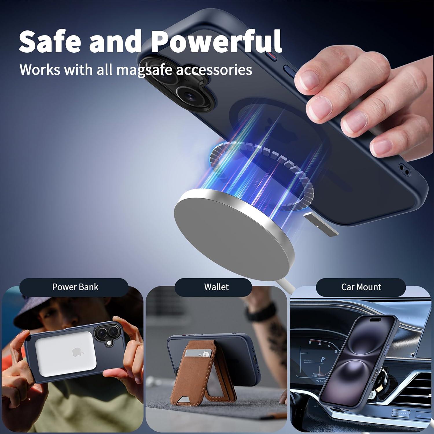 imageCACOE Magnetic Case for iPhone 16 61 inch Compatible with MagSafe Thin Slim Fit AntiFingerprint Shockproof Bumper TPU Protective Cover for Women Men GirlsMatte BlackDark Blue