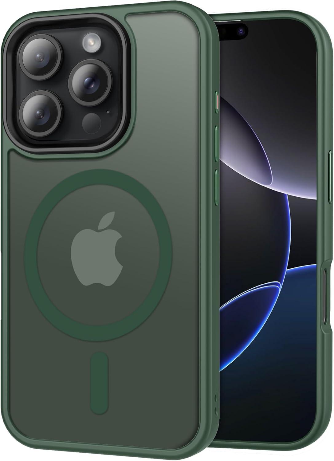 imageCACOE Magnetic Case for iPhone 16 61 inch Compatible with MagSafe Thin Slim Fit AntiFingerprint Shockproof Bumper TPU Protective Cover for Women Men GirlsMatte BlackDark Green