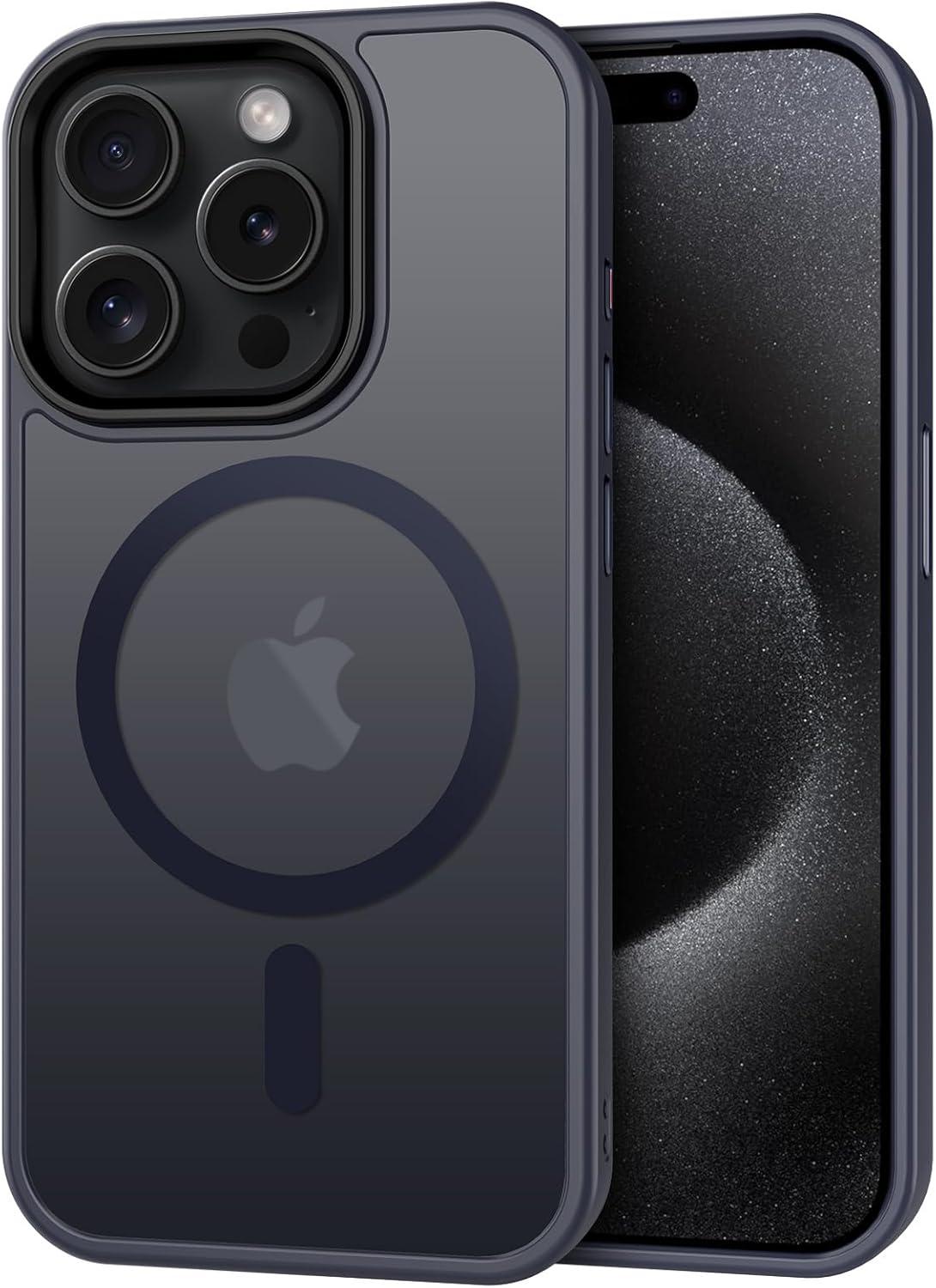 imageCACOE Magnetic Case for iPhone 16 61 inch Compatible with MagSafe Thin Slim Fit AntiFingerprint Shockproof Bumper TPU Protective Cover for Women Men GirlsMatte BlackDark Blue