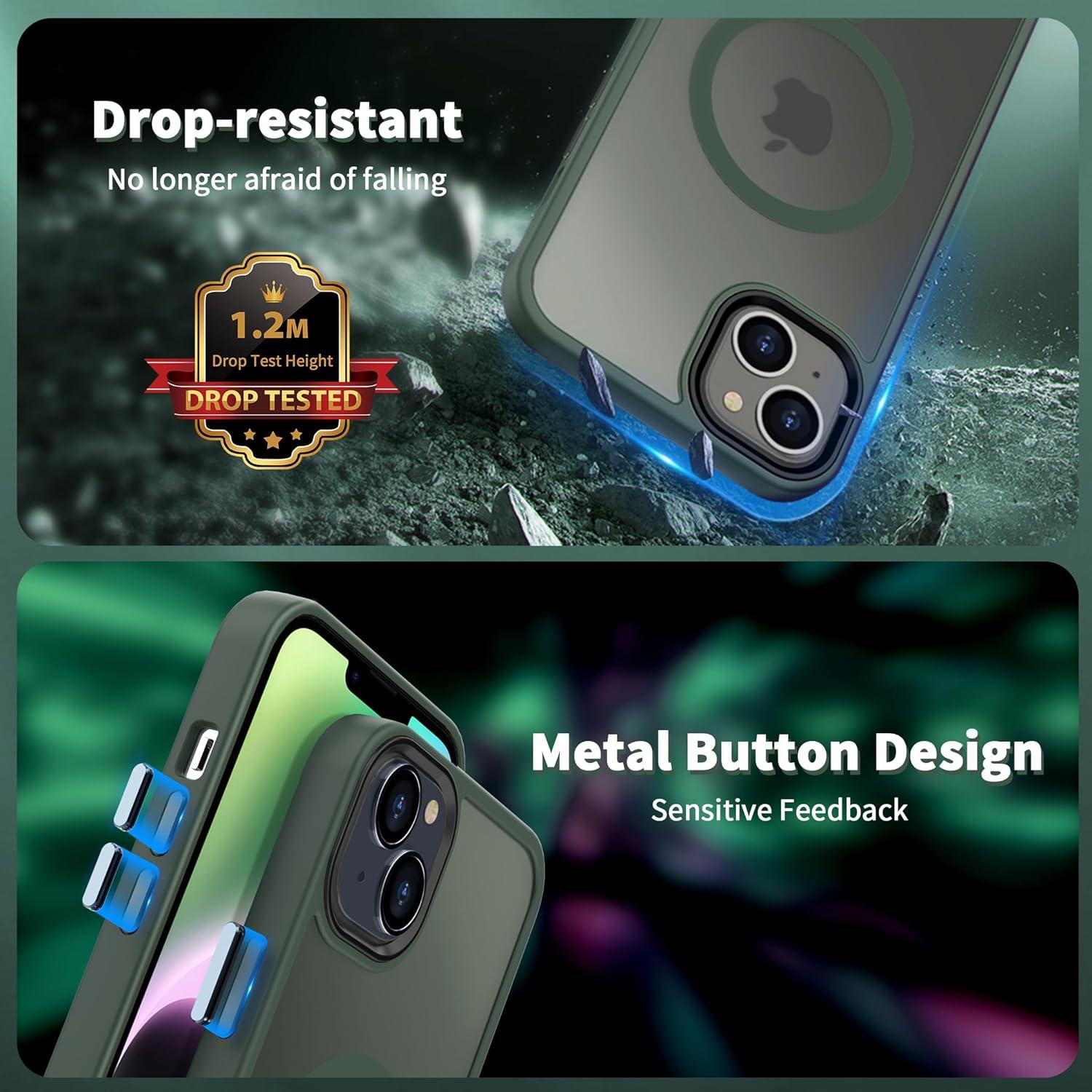 imageCACOE Magnetic Case for iPhone 16 61 inch Compatible with MagSafe Thin Slim Fit AntiFingerprint Shockproof Bumper TPU Protective Cover for Women Men GirlsMatte BlackDark Green