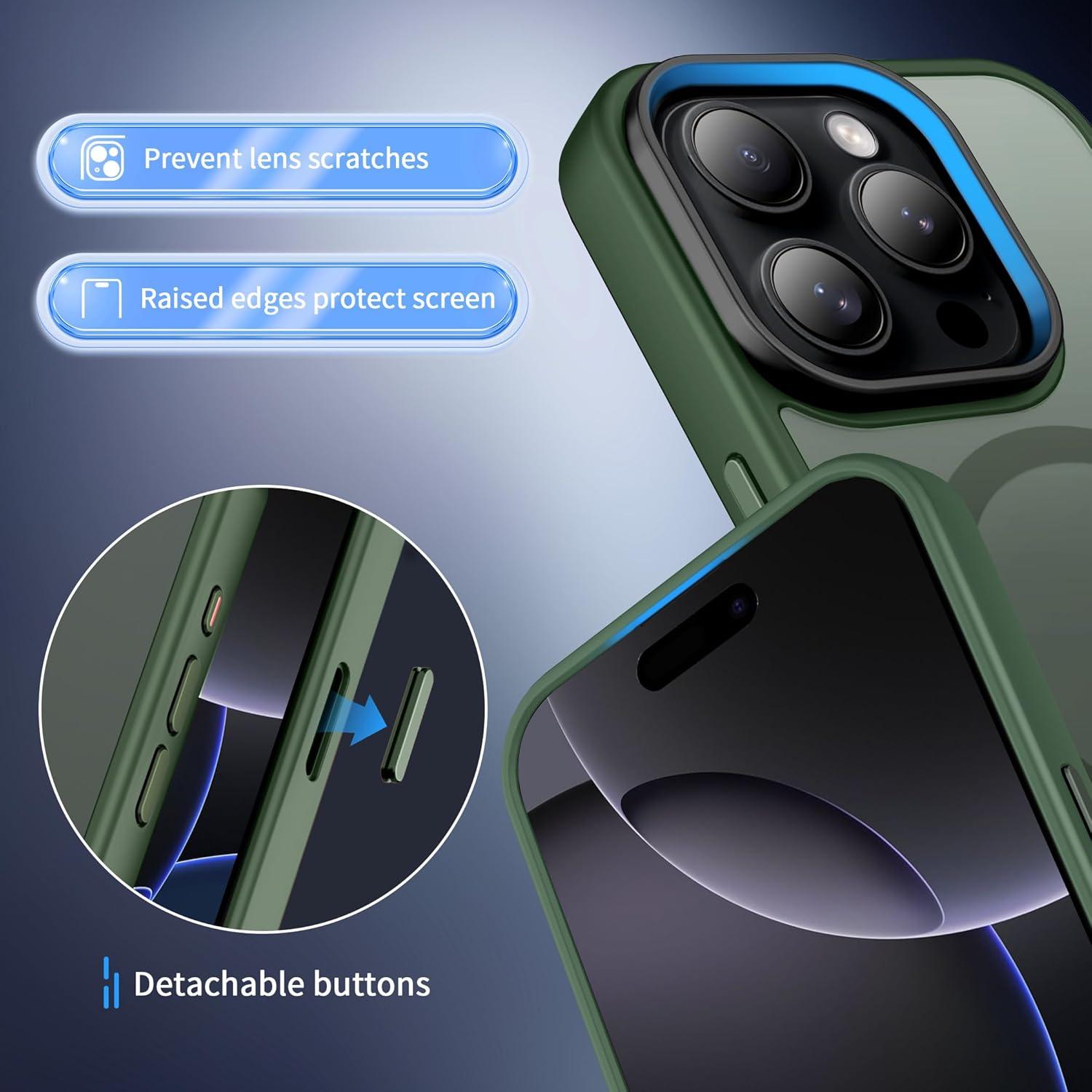 imageCACOE Magnetic Case for iPhone 16 61 inch Compatible with MagSafe Thin Slim Fit AntiFingerprint Shockproof Bumper TPU Protective Cover for Women Men GirlsMatte BlackDark Green