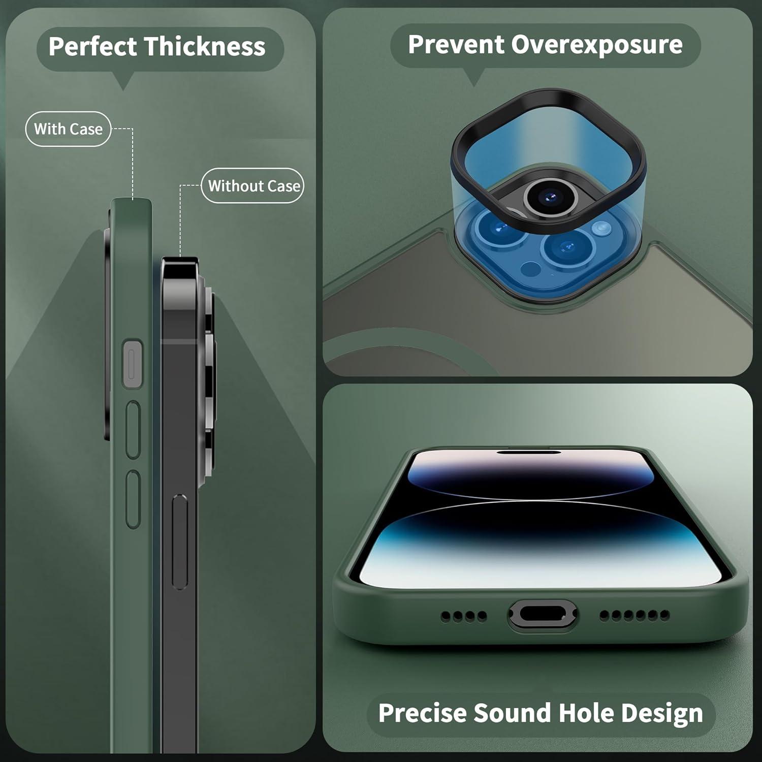 imageCACOE Magnetic Case for iPhone 16 61 inch Compatible with MagSafe Thin Slim Fit AntiFingerprint Shockproof Bumper TPU Protective Cover for Women Men GirlsMatte BlackDark Green