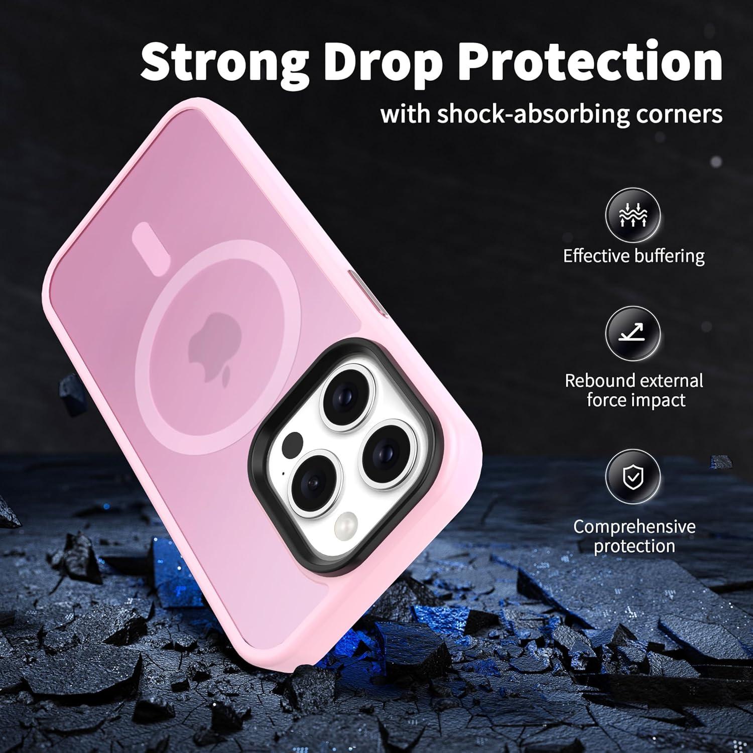 imageCACOE Magnetic Case for iPhone 16 61 inch Compatible with MagSafe Thin Slim Fit AntiFingerprint Shockproof Bumper TPU Protective Cover for Women Men GirlsMatte BlackPink