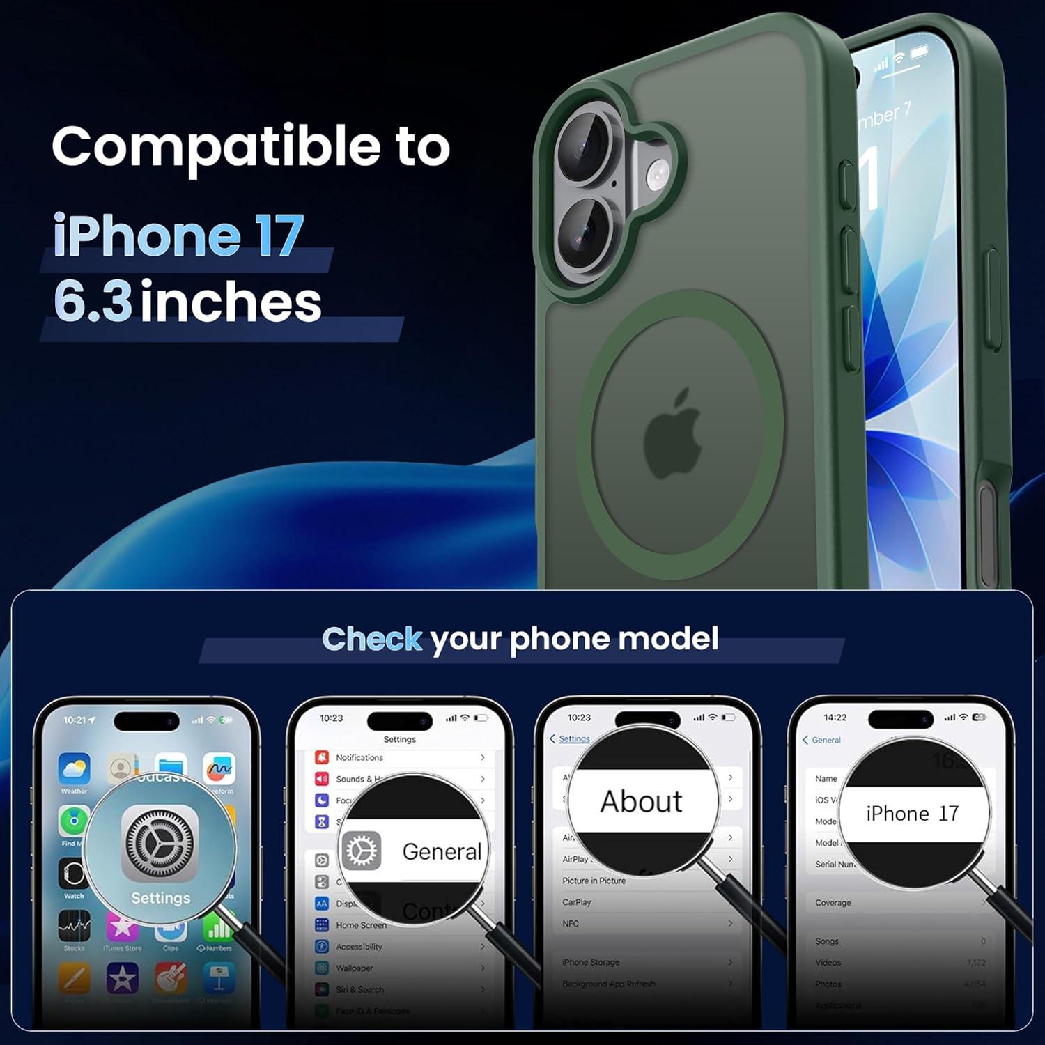 imageCACOE Magnetic Case for iPhone 16 61 inch Compatible with MagSafe Thin Slim Fit AntiFingerprint Shockproof Bumper TPU Protective Cover for Women Men GirlsMatte BlackDark Green