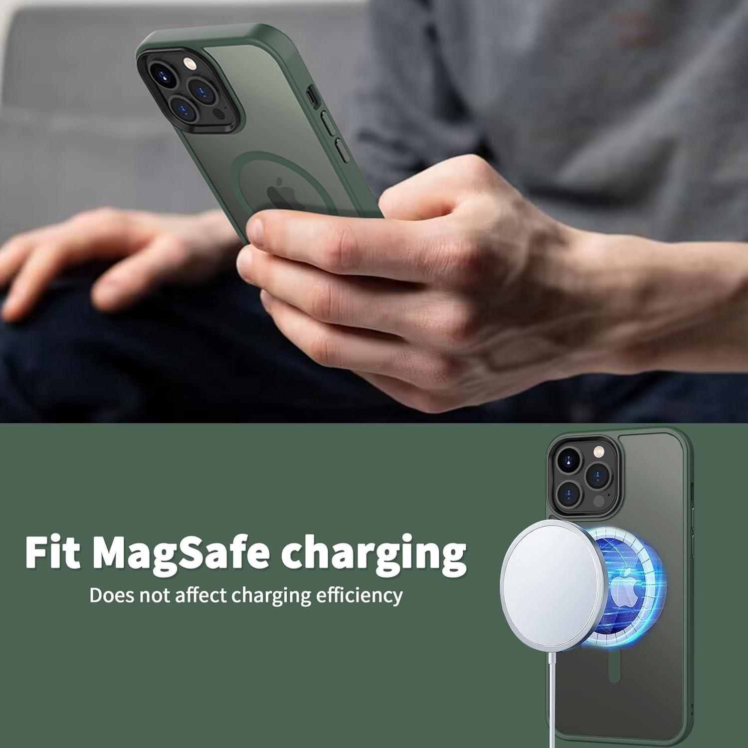 imageCACOE Magnetic Case for iPhone 16 61 inch Compatible with MagSafe Thin Slim Fit AntiFingerprint Shockproof Bumper TPU Protective Cover for Women Men GirlsMatte BlackDark Green
