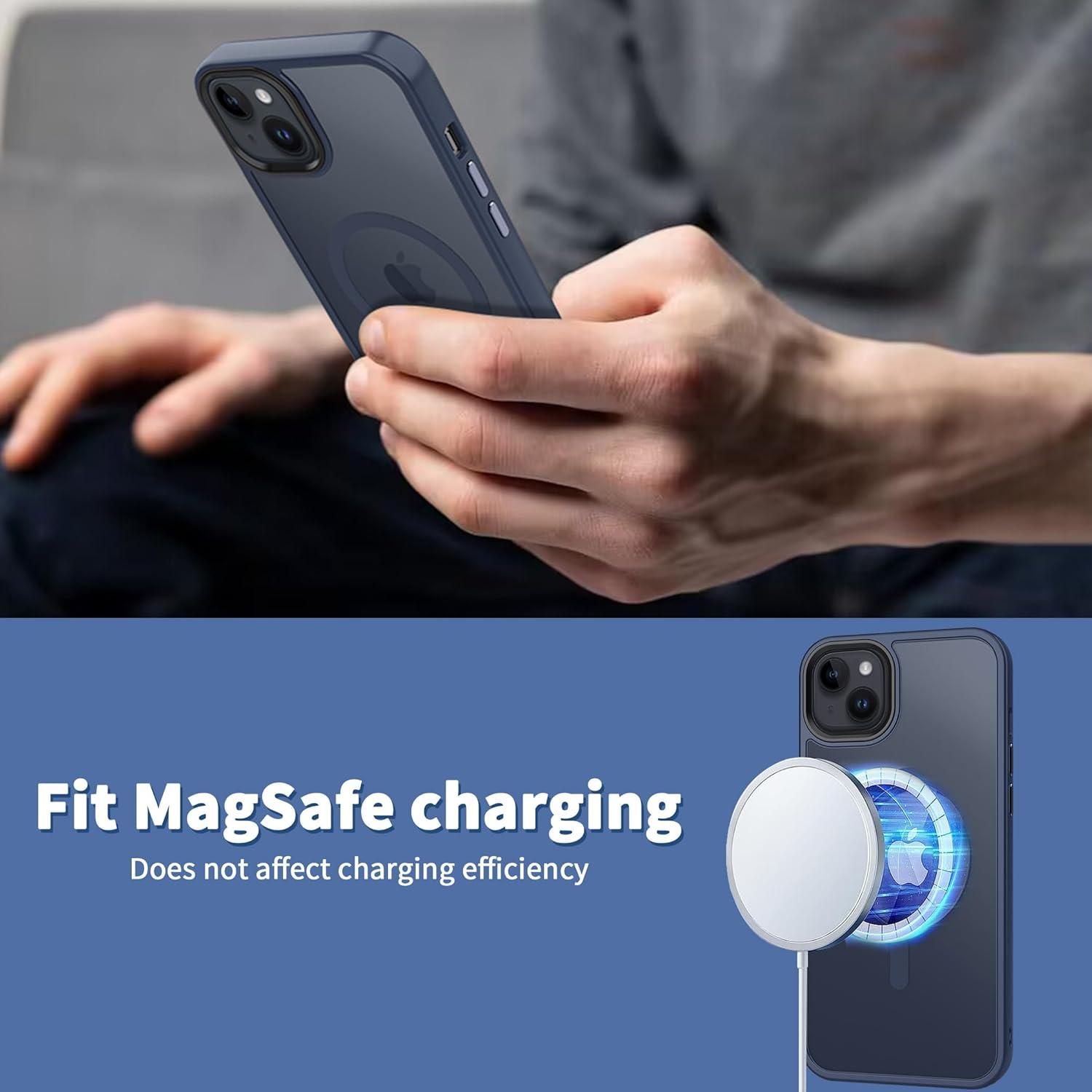 imageCACOE Magnetic Case for iPhone 16 61 inch Compatible with MagSafe Thin Slim Fit AntiFingerprint Shockproof Bumper TPU Protective Cover for Women Men GirlsMatte BlackDark Blue