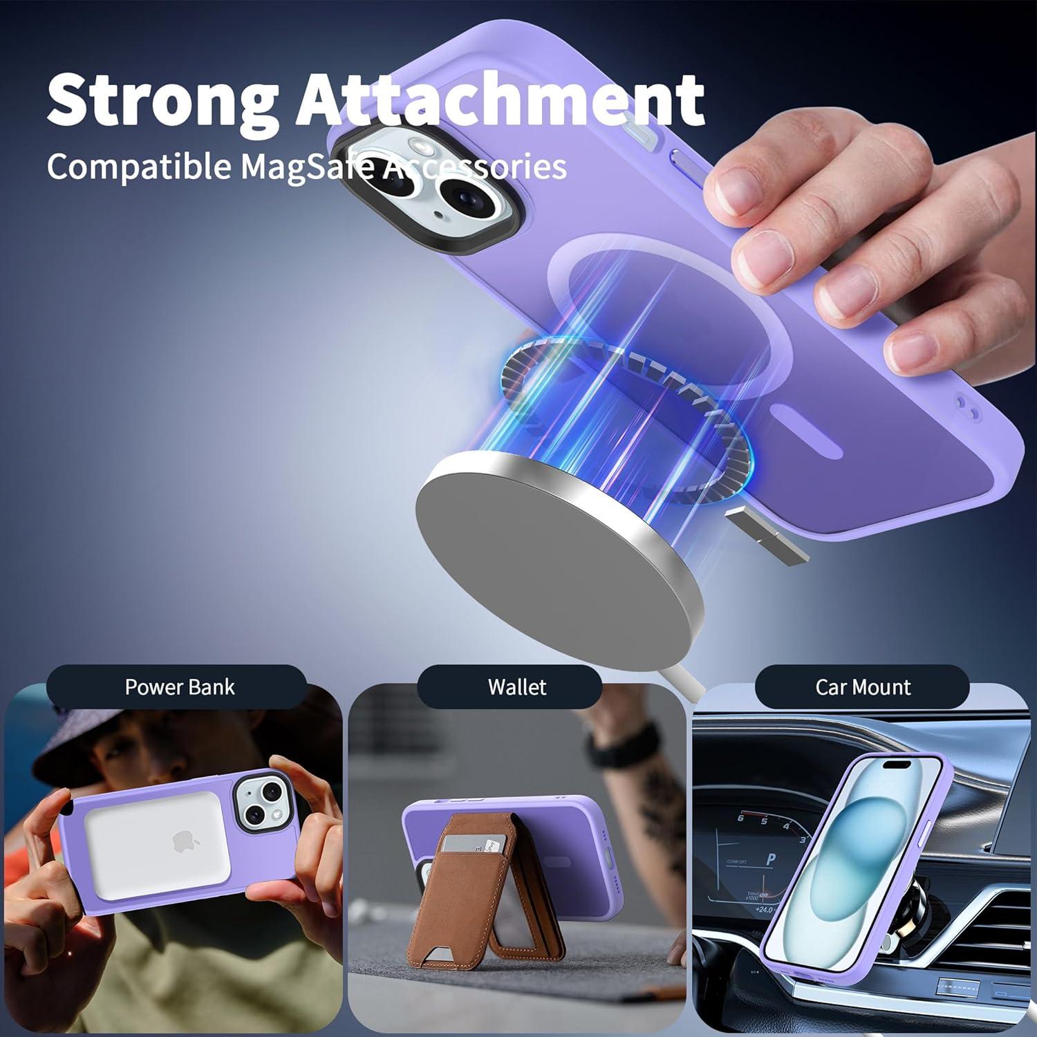 imageCACOE Magnetic Case for iPhone 16 61 inch Compatible with MagSafe Thin Slim Fit AntiFingerprint Shockproof Bumper TPU Protective Cover for Women Men GirlsMatte BlackLight Purple